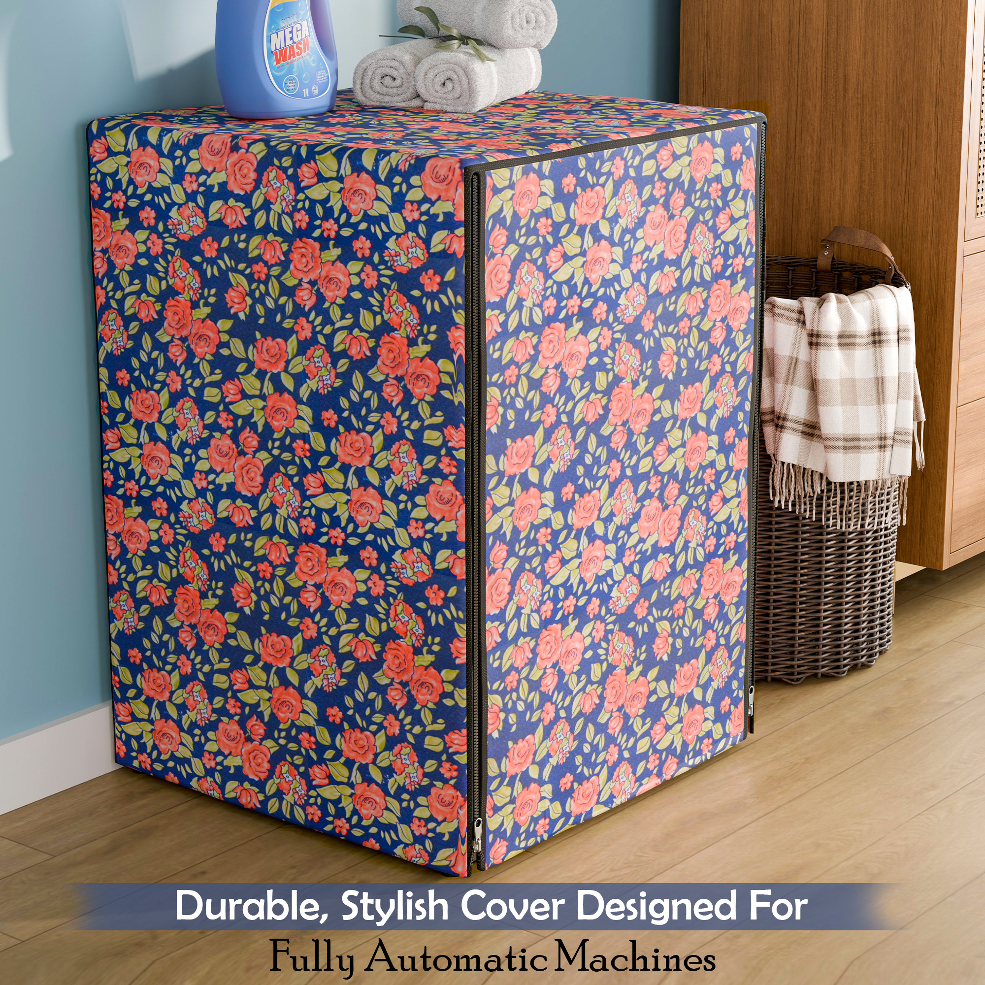 PVC Washing Machine Cover Compatible for IFB  Waterproof  Dustproof Front Load for Balcony  Laundry Area  Cut Out - Blue  Red