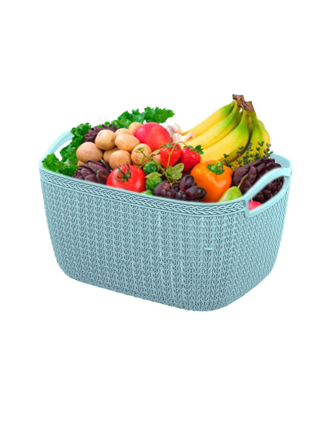 Q-5 Unbreakable Plastic 2 Pieces Multipurpose Medium Size Flexible Storage BasketsFruit Vegetable Bathroom Stationary Home Basket with Handles Light Blue  Grey