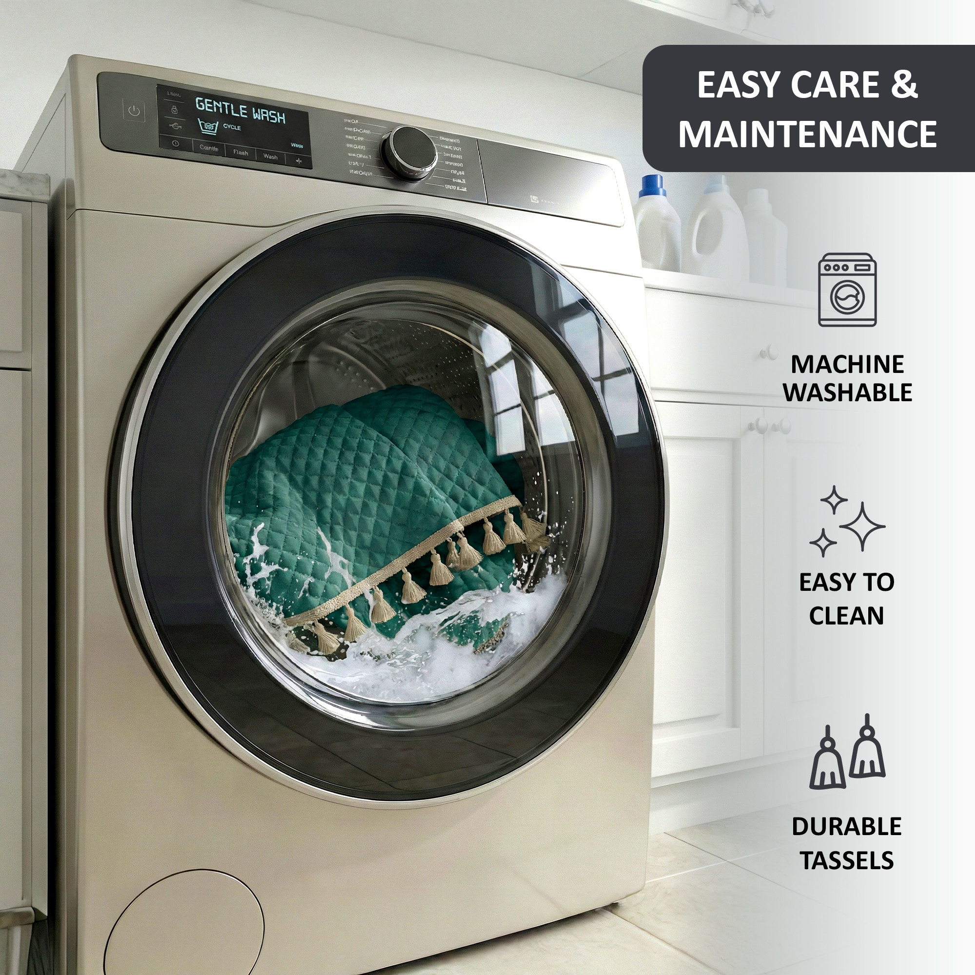 Quilted Velvet Sofa Cover with Tassels Lace for Living Room  Anti Slip Couch Protector for Home Dcor  Ultra Sonic - Green