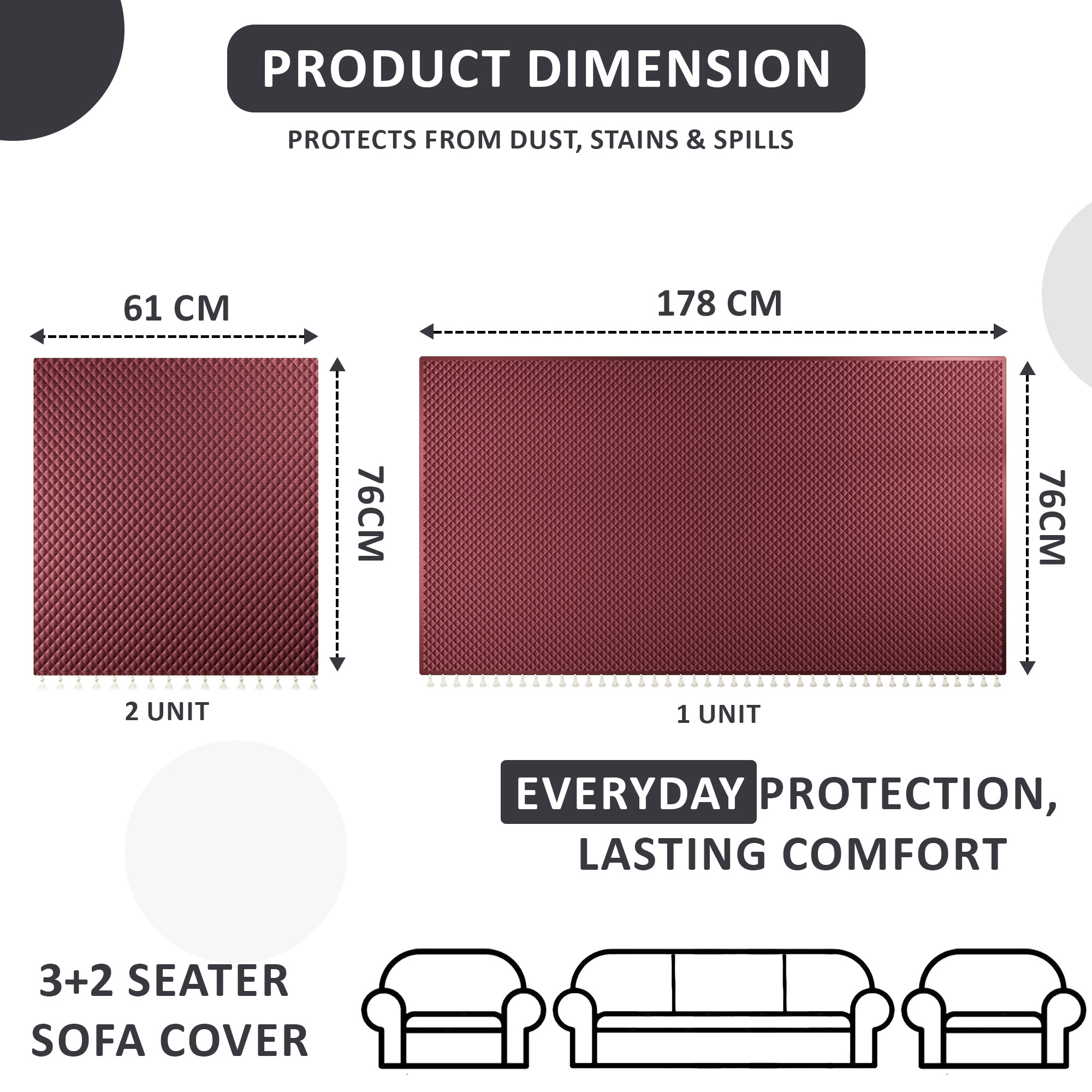 Quilted Velvet Sofa Cover with Tassels Lace for Living Room  Anti Slip Couch Protector for Home Dcor  Ultra Sonic - Maroon