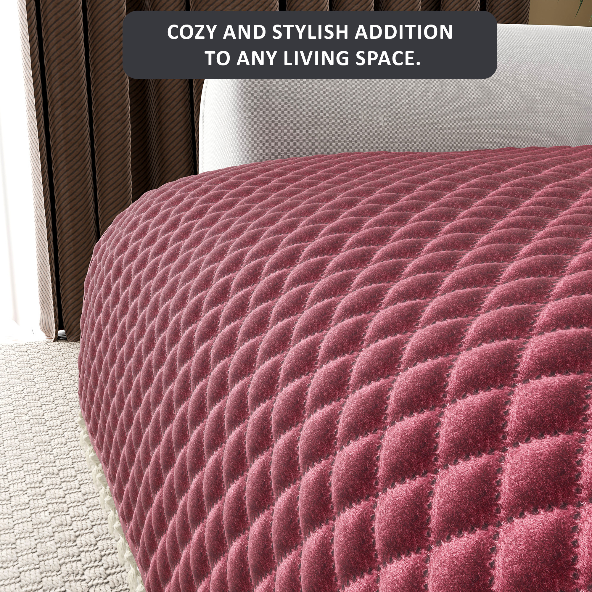 Quilted Velvet Sofa Cover with Tassels Lace for Living Room  Anti Slip Couch Protector for Home Dcor  Ultra Sonic - Maroon