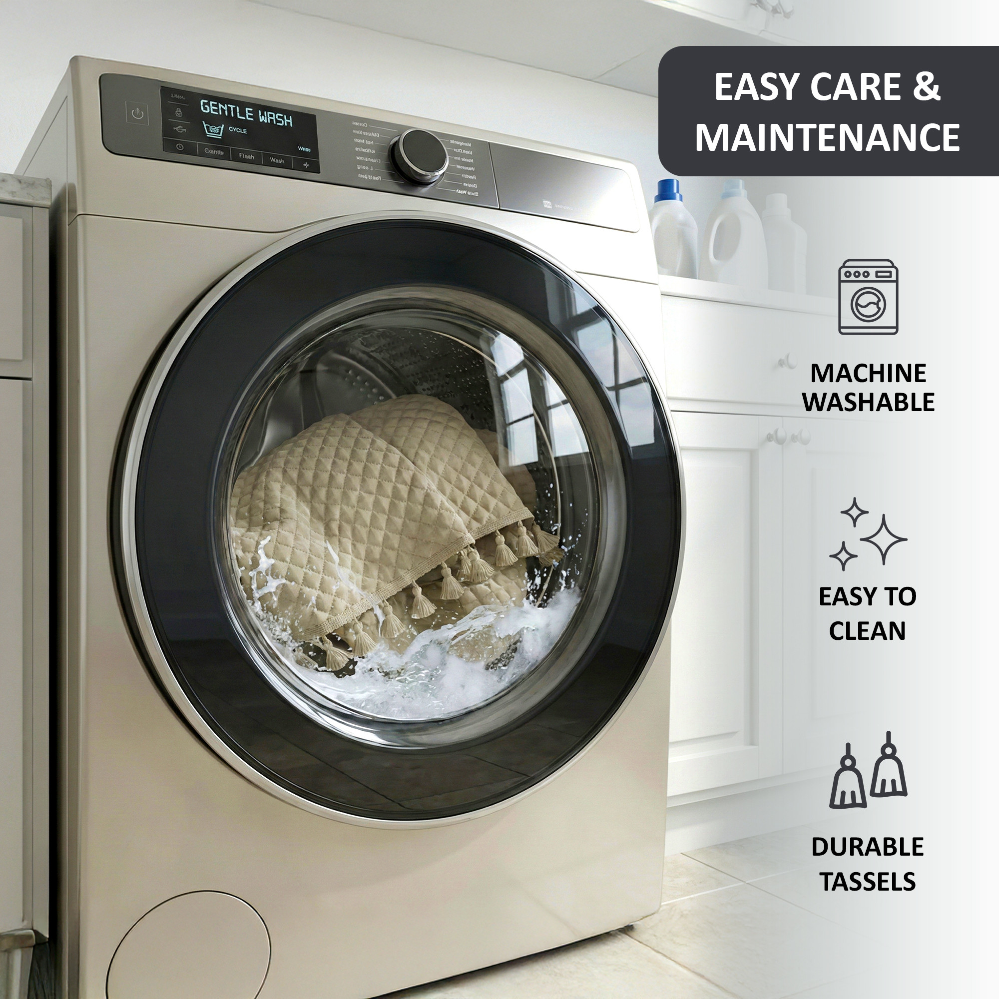 Quilted Velvet Sofa Cover with Tassels Lace for Living Room  Anti Slip Couch Protector for Home Dcor  Ultra Sonic - Beige