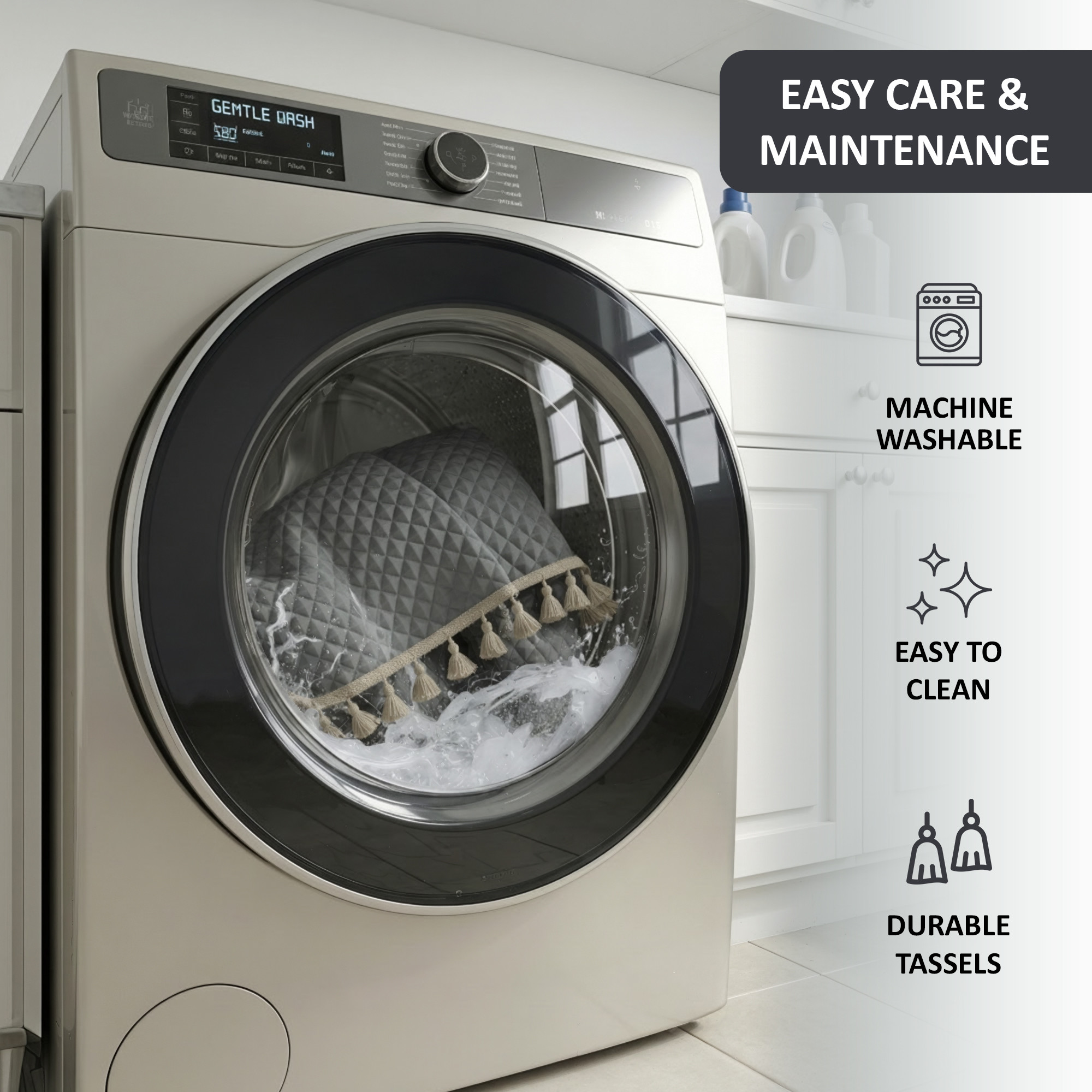 Quilted Velvet Sofa Cover with Tassels Lace for Living Room  Anti Slip Couch Protector for Home Dcor  Ultra Sonic - Grey