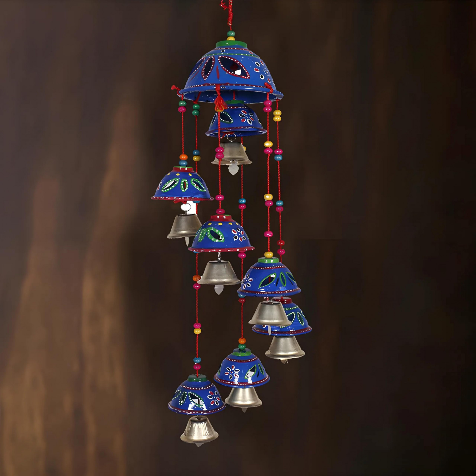 Rajasthani Design Handcrafted Hanging WindchimesLatkan With 8 Bells for Home Dcor  Positive EnergyPack of 2 Blue