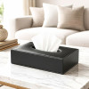 Rectangular Leather Tissue Box Holder for Dining Table | Water Resistant Face Wipes/Tissue Dispencer for Office Desks | Only Box | Black