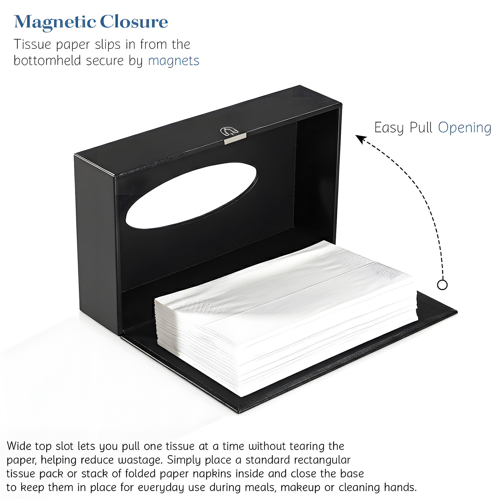 Rectangular Leather Tissue Box Holder for Dining Table  Water Resistant Face WipesTissue Dispencer for Office Desks  Only Box  Black