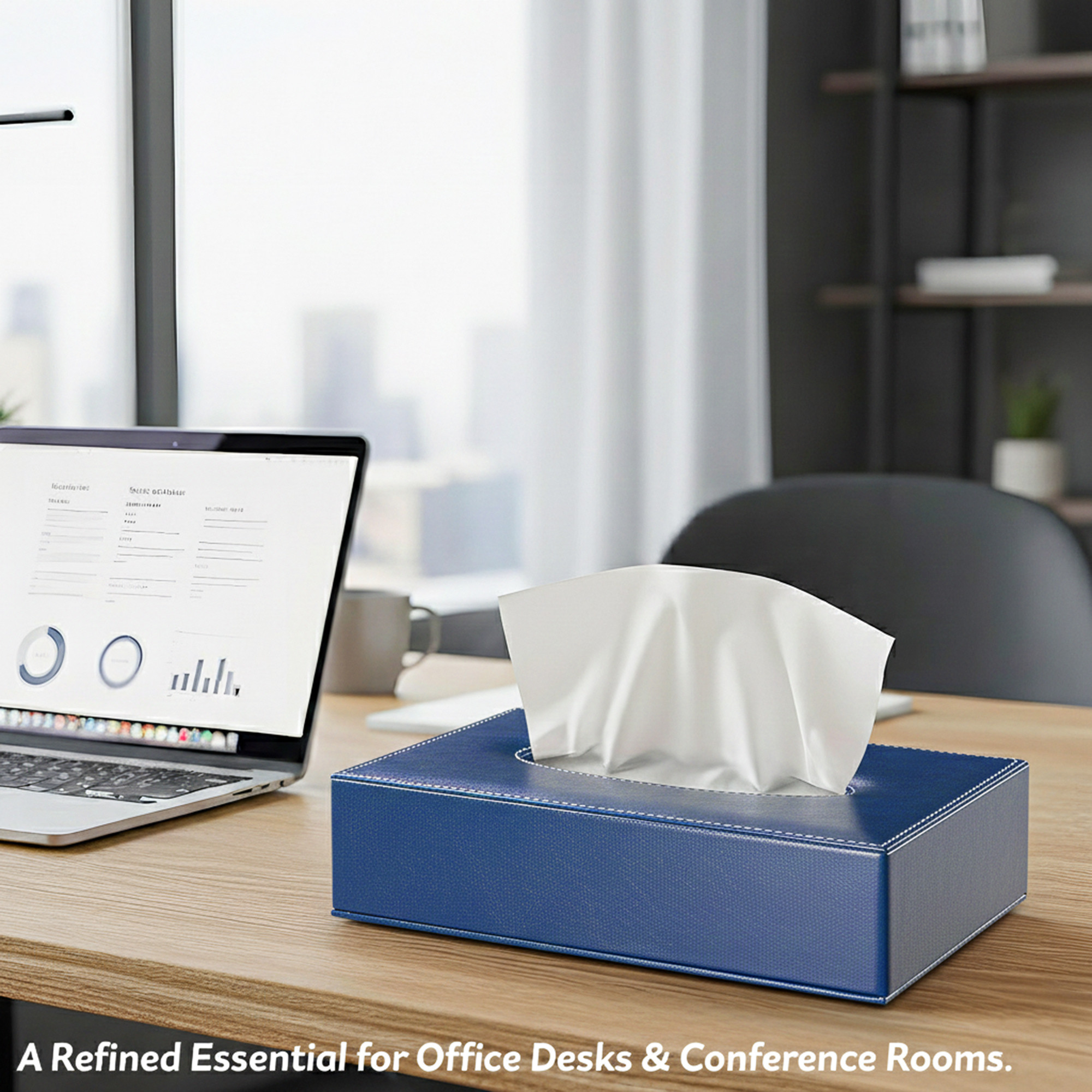 Rectangular Leather Tissue Box Holder for Dining Table  Water Resistant Face WipesTissue Dispencer for Office Desks  Only Box  Blue