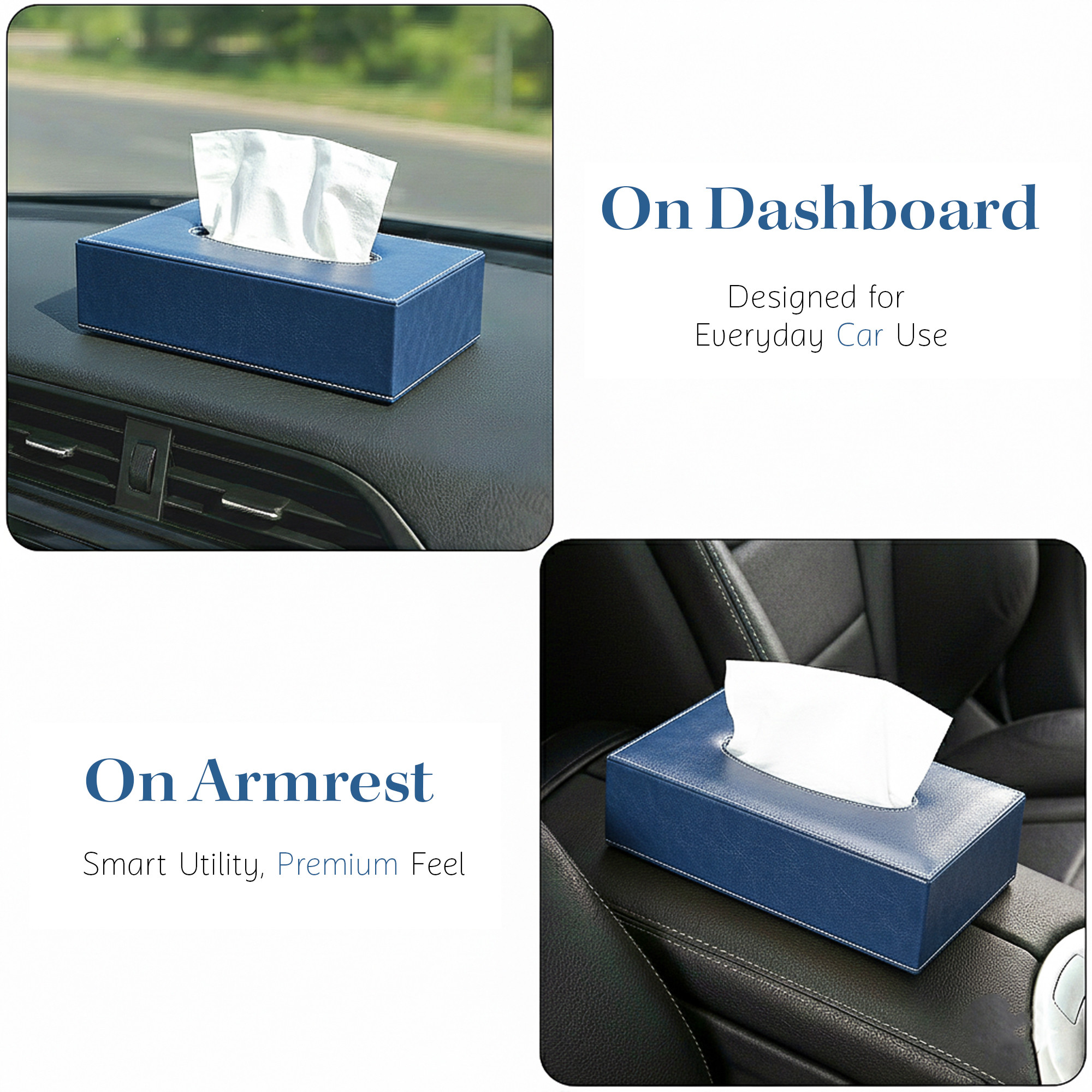 Rectangular Leather Tissue Box Holder for Dining Table  Water Resistant Face WipesTissue Dispencer for Office Desks  Only Box  Blue