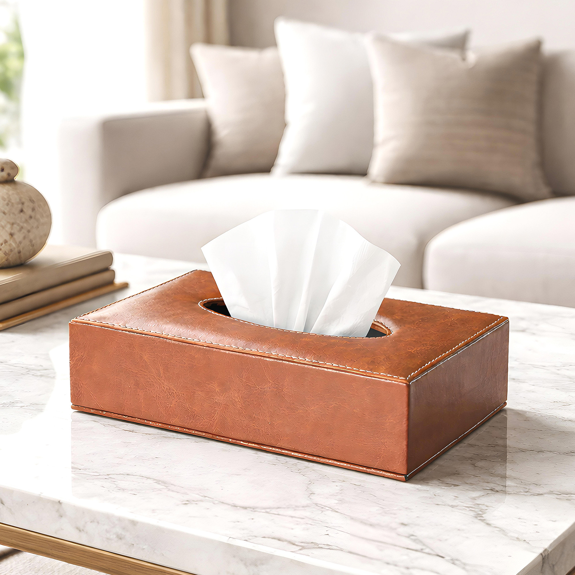 Rectangular Leather Tissue Box Holder for Dining Table  Water Resistant Face WipesTissue Dispencer for Office Desks  Only Box  Brown