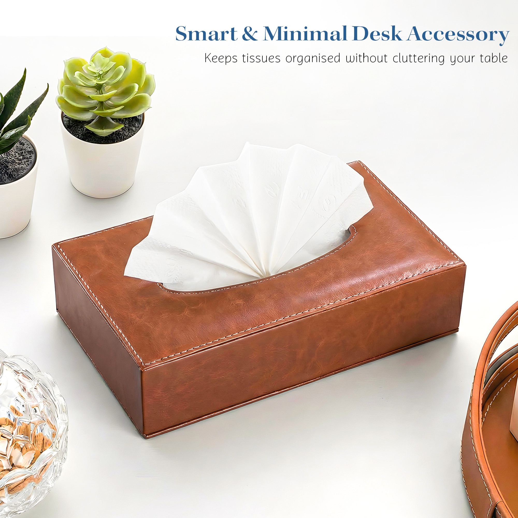Rectangular Leather Tissue Box Holder for Dining Table  Water Resistant Face WipesTissue Dispencer for Office Desks  Only Box  Brown