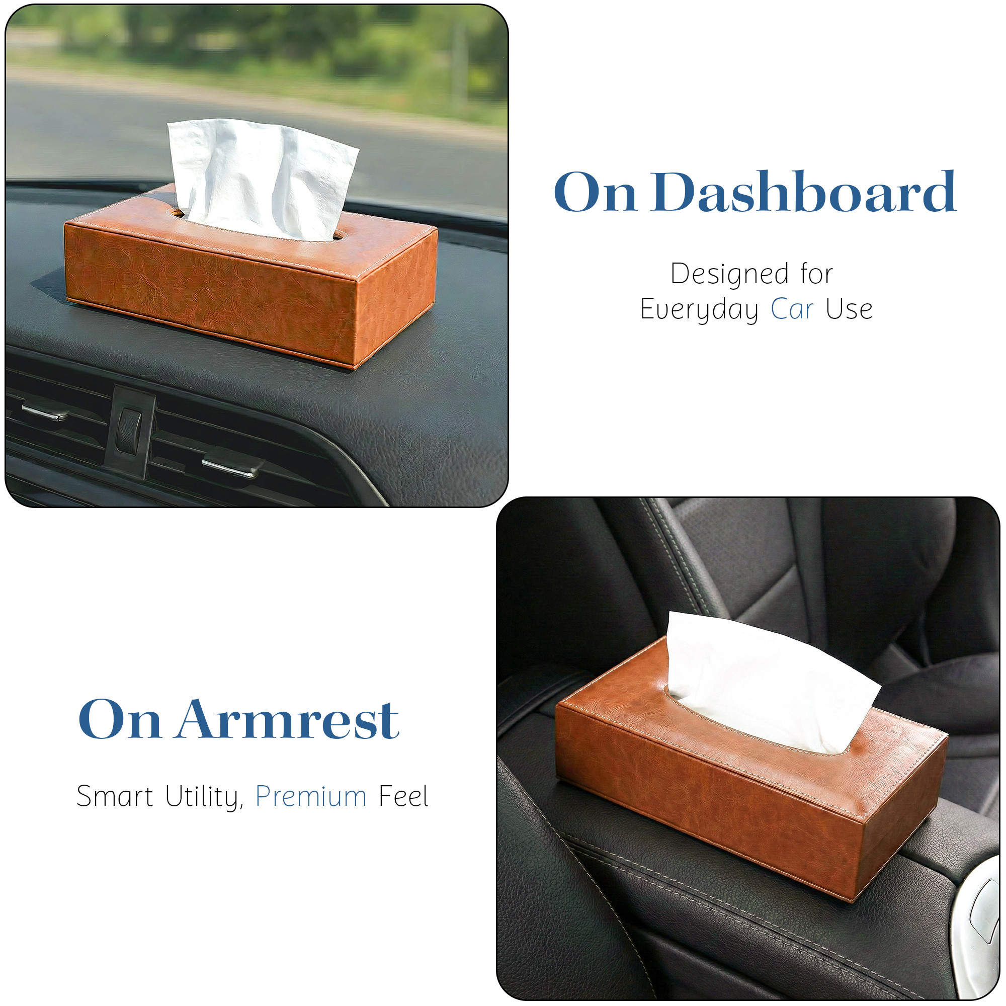 Rectangular Leather Tissue Box Holder for Dining Table  Water Resistant Face WipesTissue Dispencer for Office Desks  Only Box  Brown