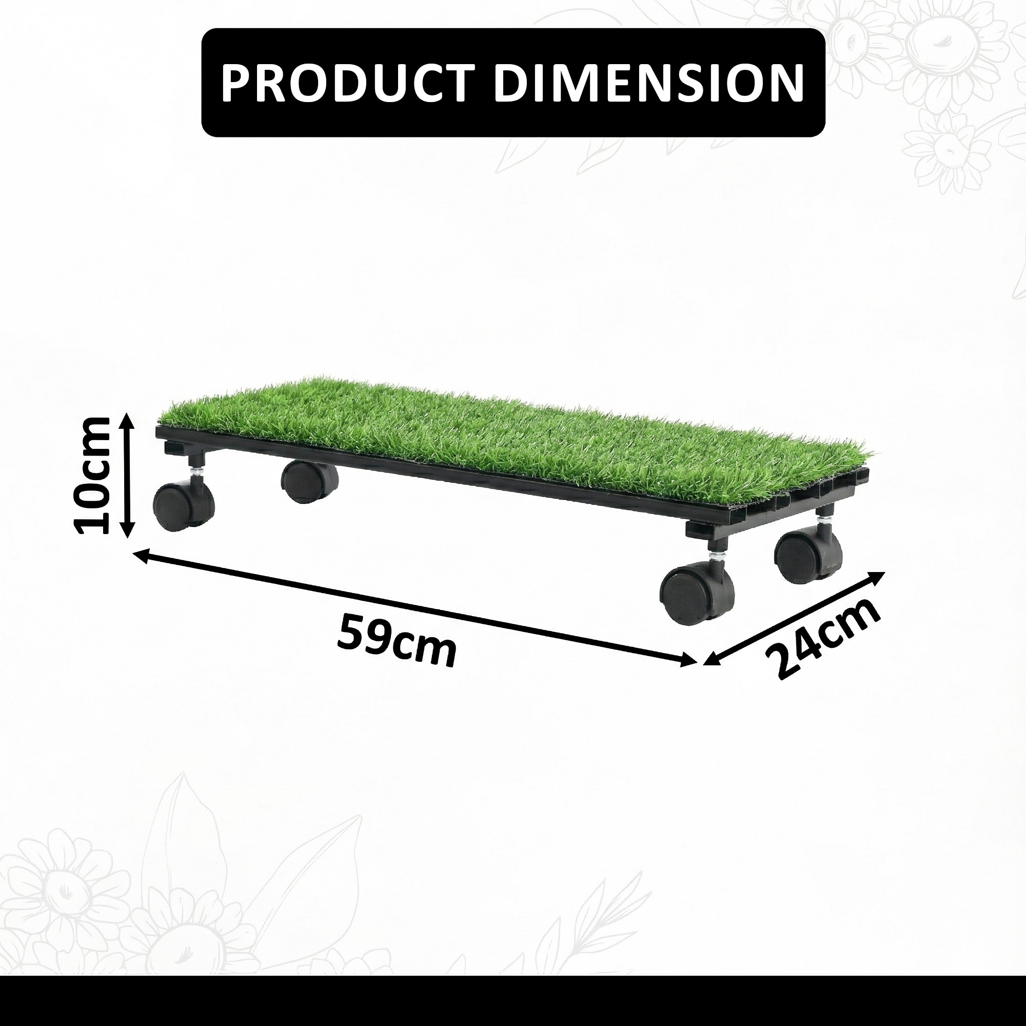 Rectangular Metal Planter Stand with Wheels  Green Grass Included for Balcony  Rust-Proof Rolling Flower Pot Stand for Indoor and Outdoor  Black