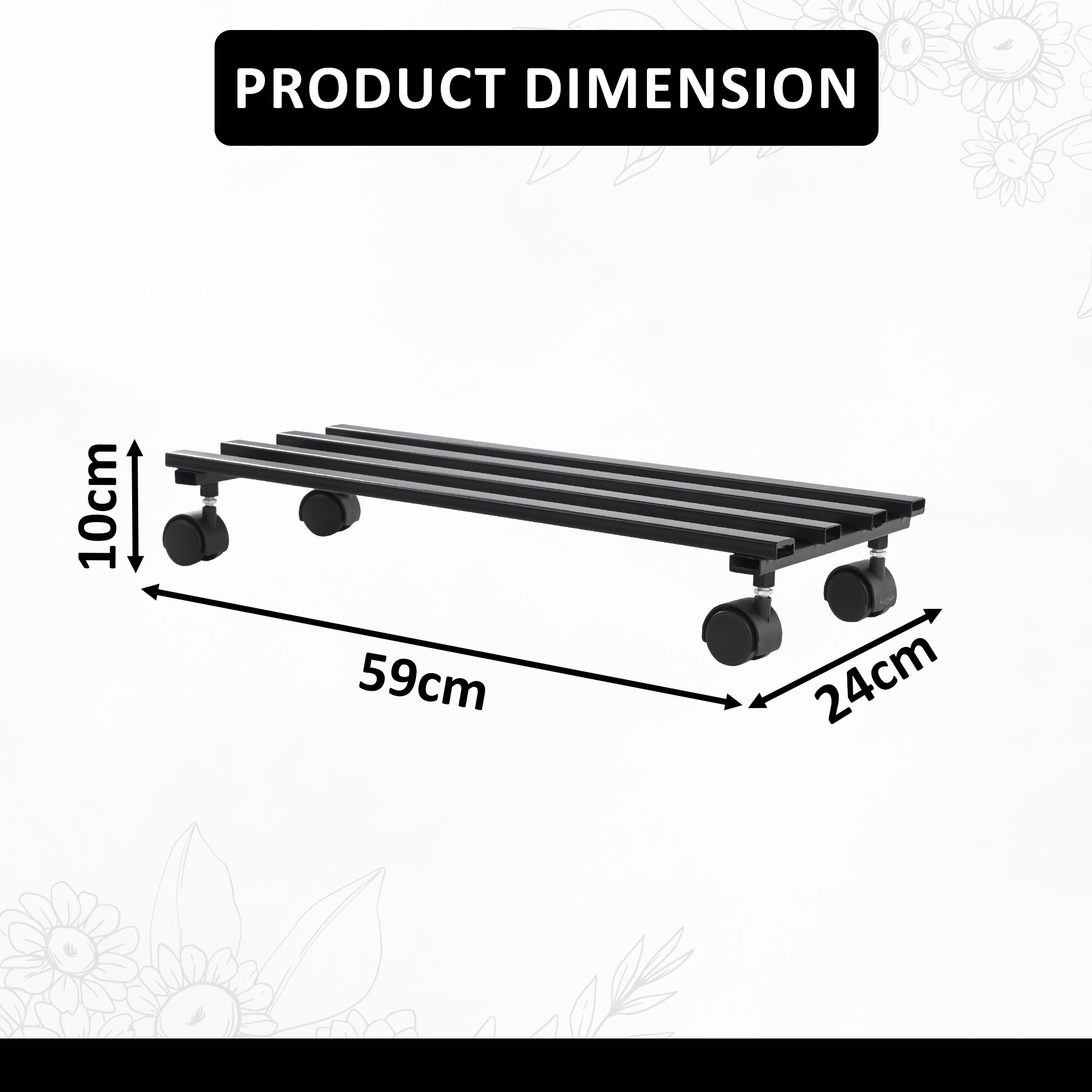Rectangular Metal Planter Stand with Wheels for Home  Balcony  Rust-Proof Rolling Flower Pot Stand for Indoor and Outdoor  Black