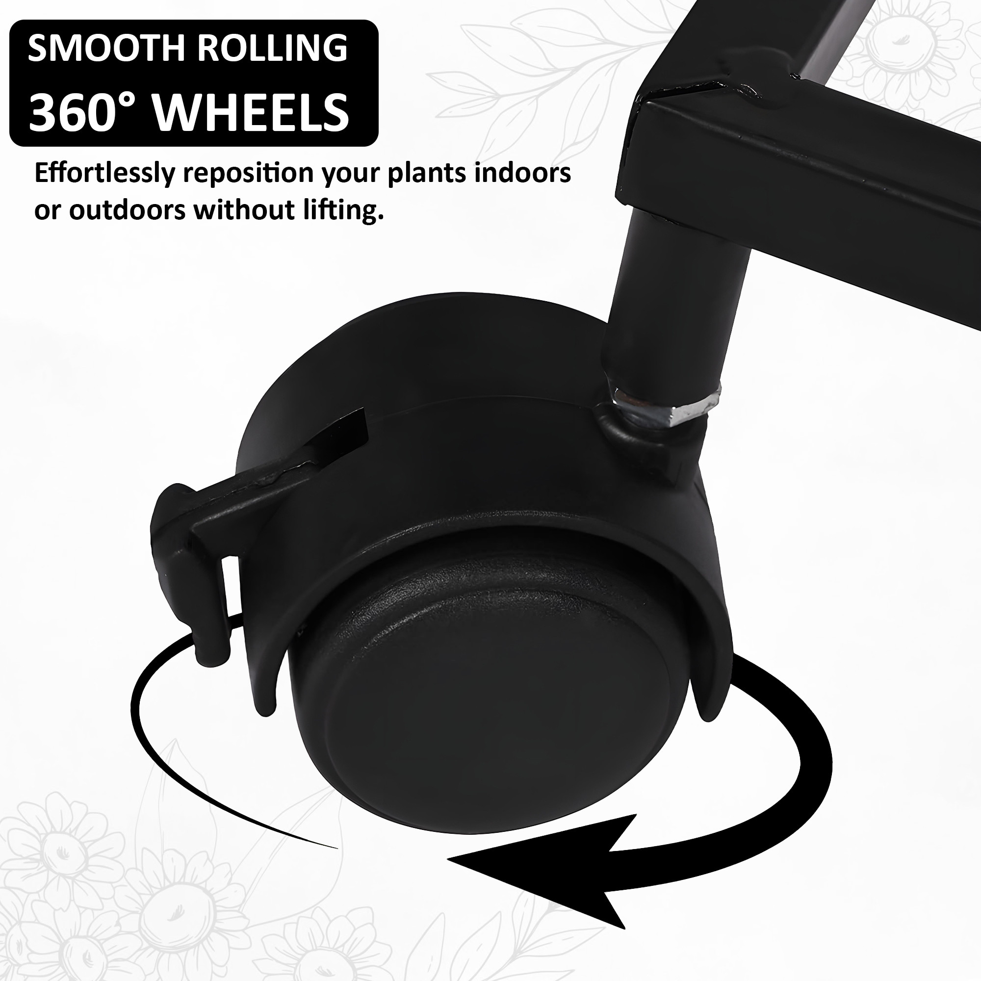 Rectangular Metal Planter Stand with Wheels for Home  Balcony  Rust-Proof Rolling Flower Pot Stand for Indoor and Outdoor  Black