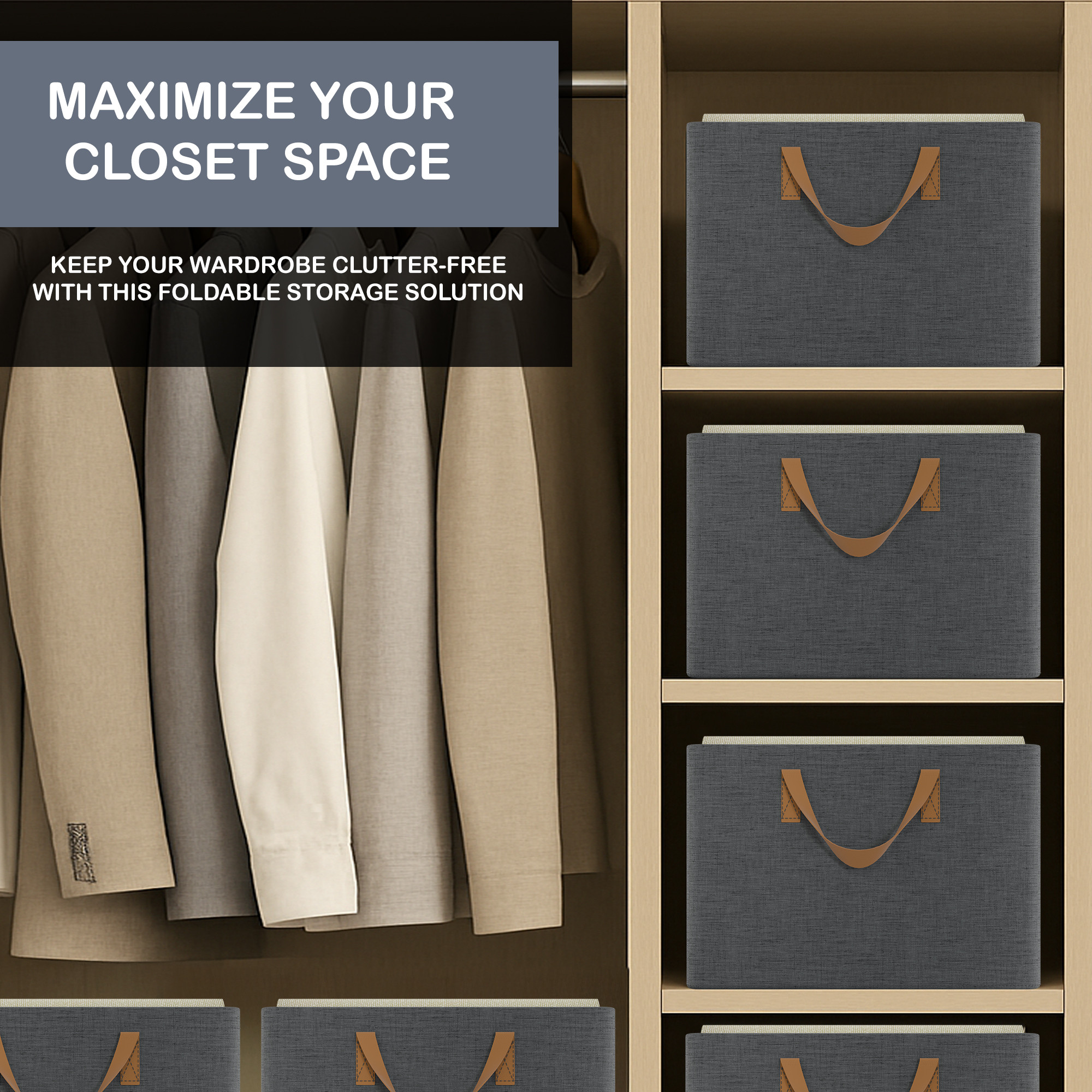 Rexine Foldable Cloth Organizer for Storage with Metal Frames  Handles  Multipurpose Closet  Almirah Organizer  Drawer Slider Storage Box for Wardrobe Shelf  Grey