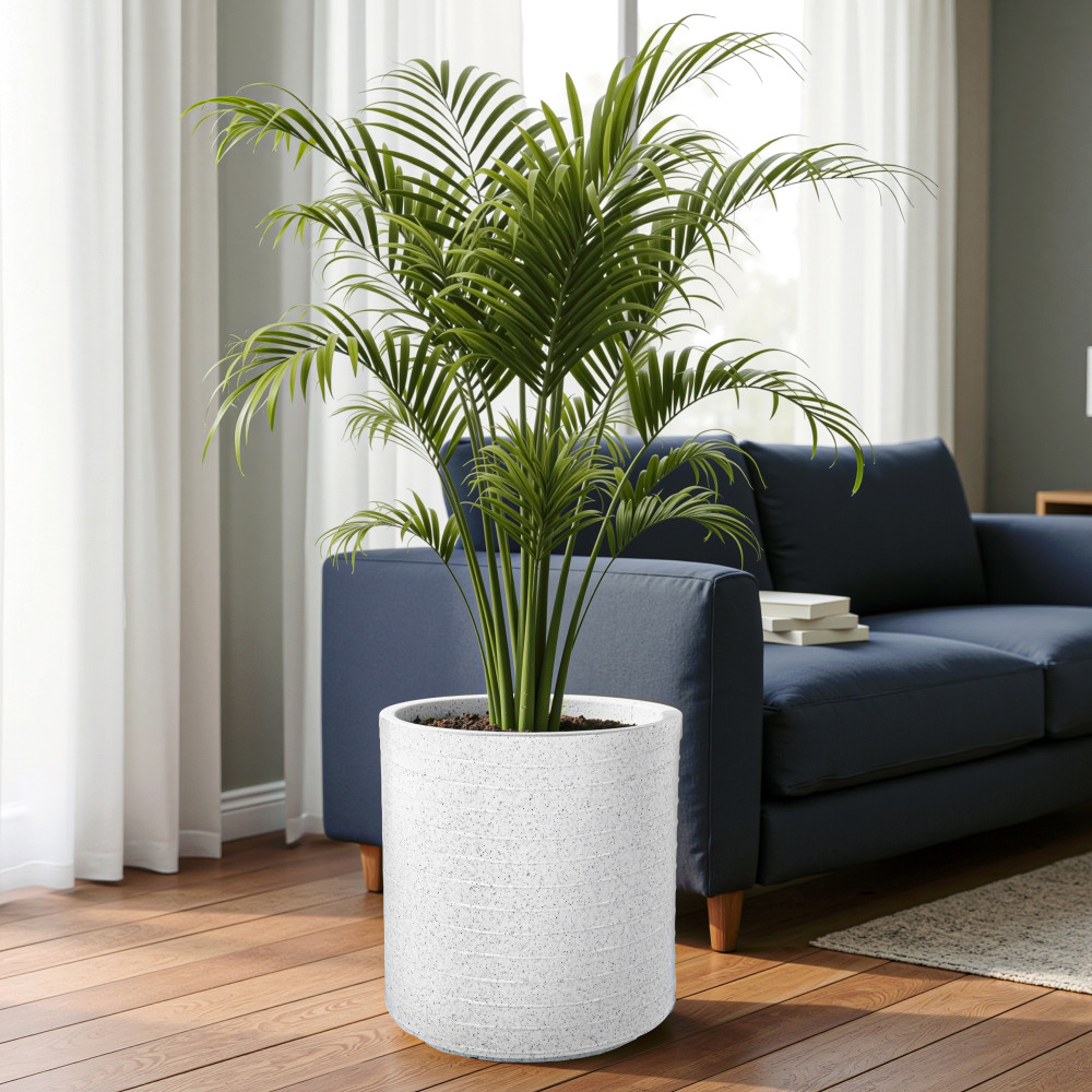 Image of Rotomould 11 Inch Flower Pot | Round Large Planter with Drainage for Indoor, Balcony, Patio & Garden Plants | Rib Cubical -White