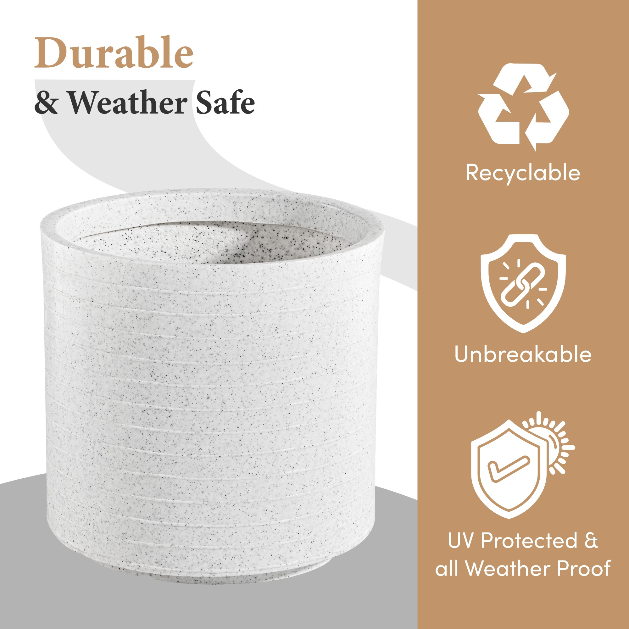 Rotomould 11 Inch Flower Pot  Round Large Planter with Drainage for Indoor Balcony Patio  Garden Plants  Rib Cubical -White