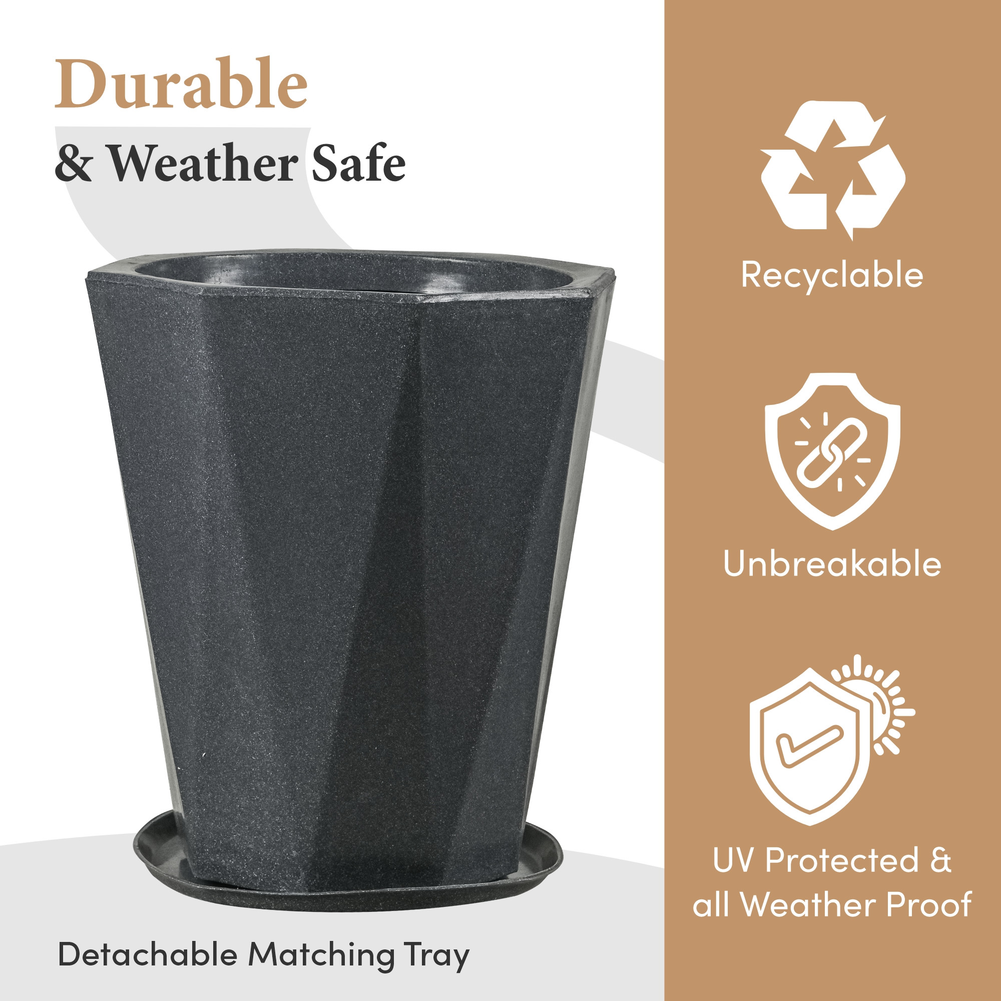 Rotomould 18 Inch Big Size Flower Pot with Tray for Balcony Garden  Flower Planter With Drainage for Trees  Outdoor Dcor  Diamond - Grey