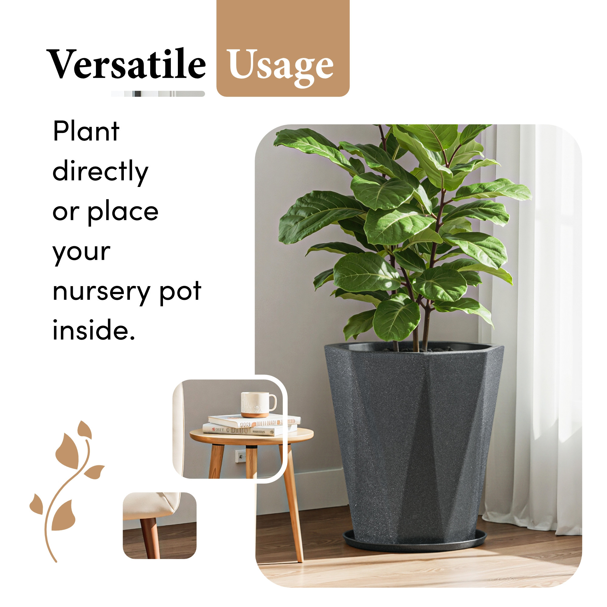 Rotomould 18 Inch Big Size Flower Pot with Tray for Balcony Garden  Flower Planter With Drainage for Trees  Outdoor Dcor  Diamond - Grey