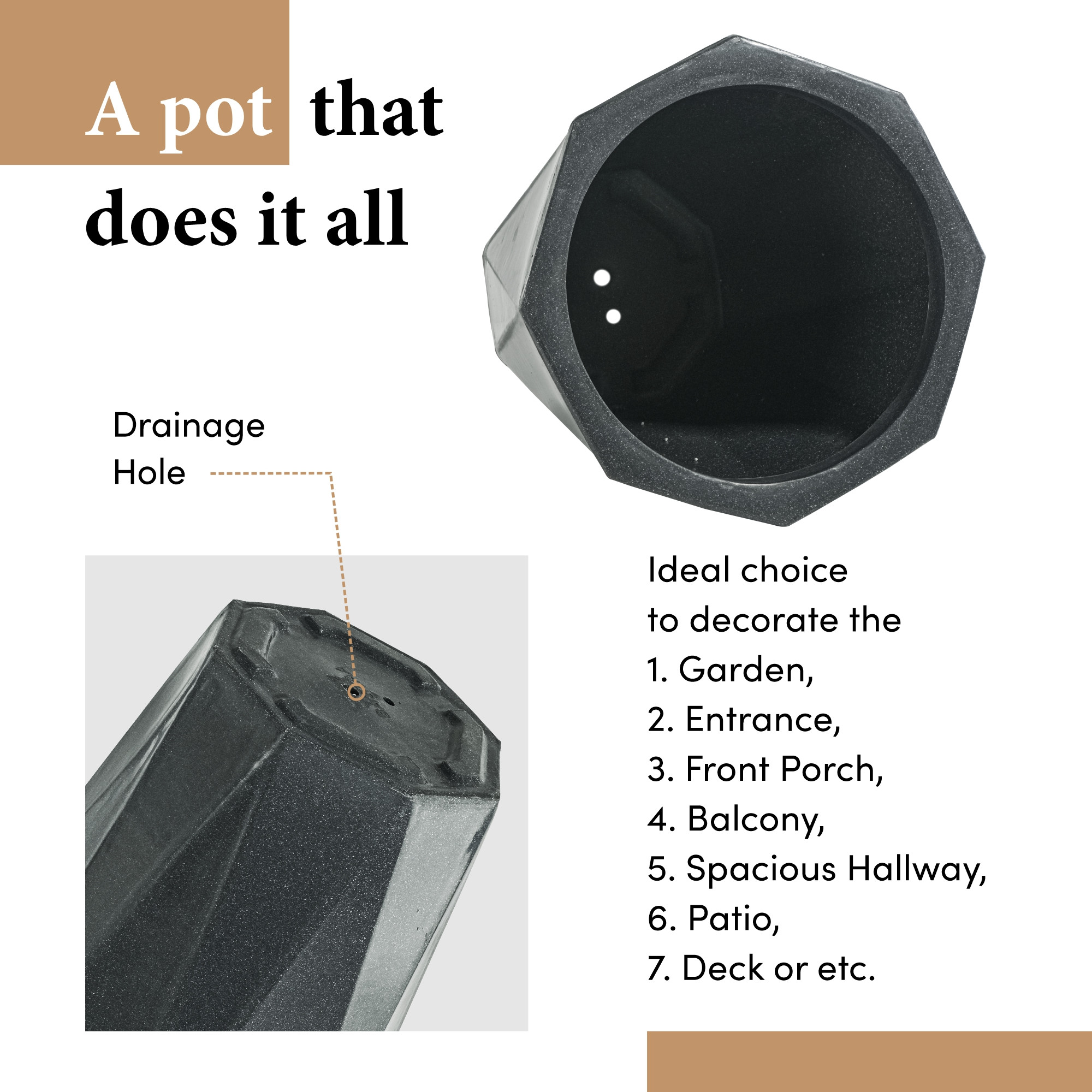 Rotomould 18 Inch Big Size Flower Pot with Tray for Balcony Garden  Flower Planter With Drainage for Trees  Outdoor Dcor  Diamond - Grey