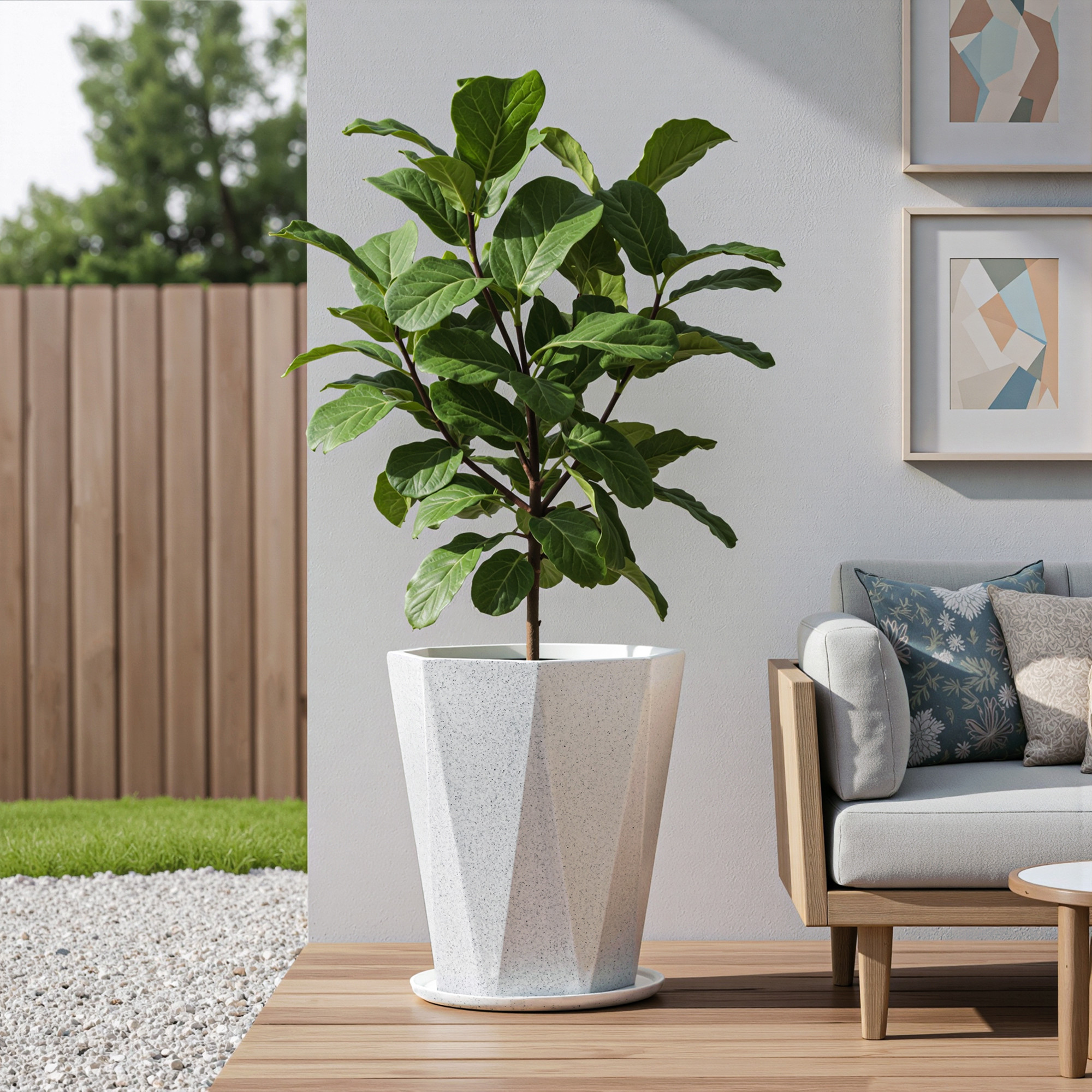 Rotomould 18 Inch Big Size Flower Pot with Tray for Balcony Garden  Flower Planter With Drainage for Trees  Outdoor Dcor  Diamond - White