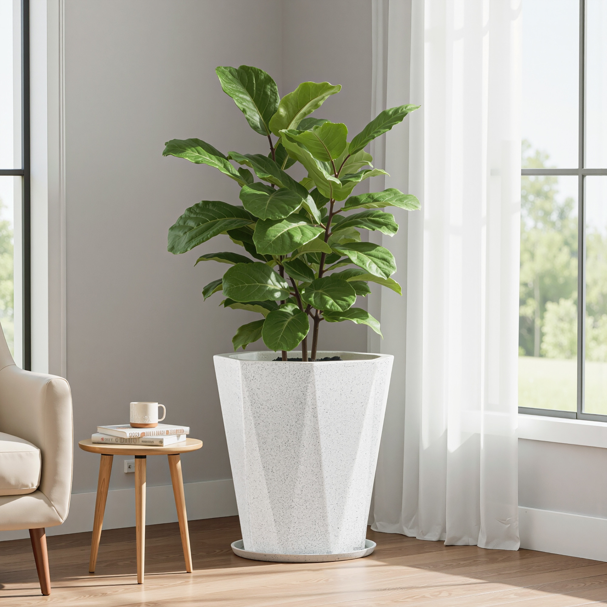 Rotomould 18 Inch Big Size Flower Pot with Tray for Balcony Garden  Flower Planter With Drainage for Trees  Outdoor Dcor  Diamond - White