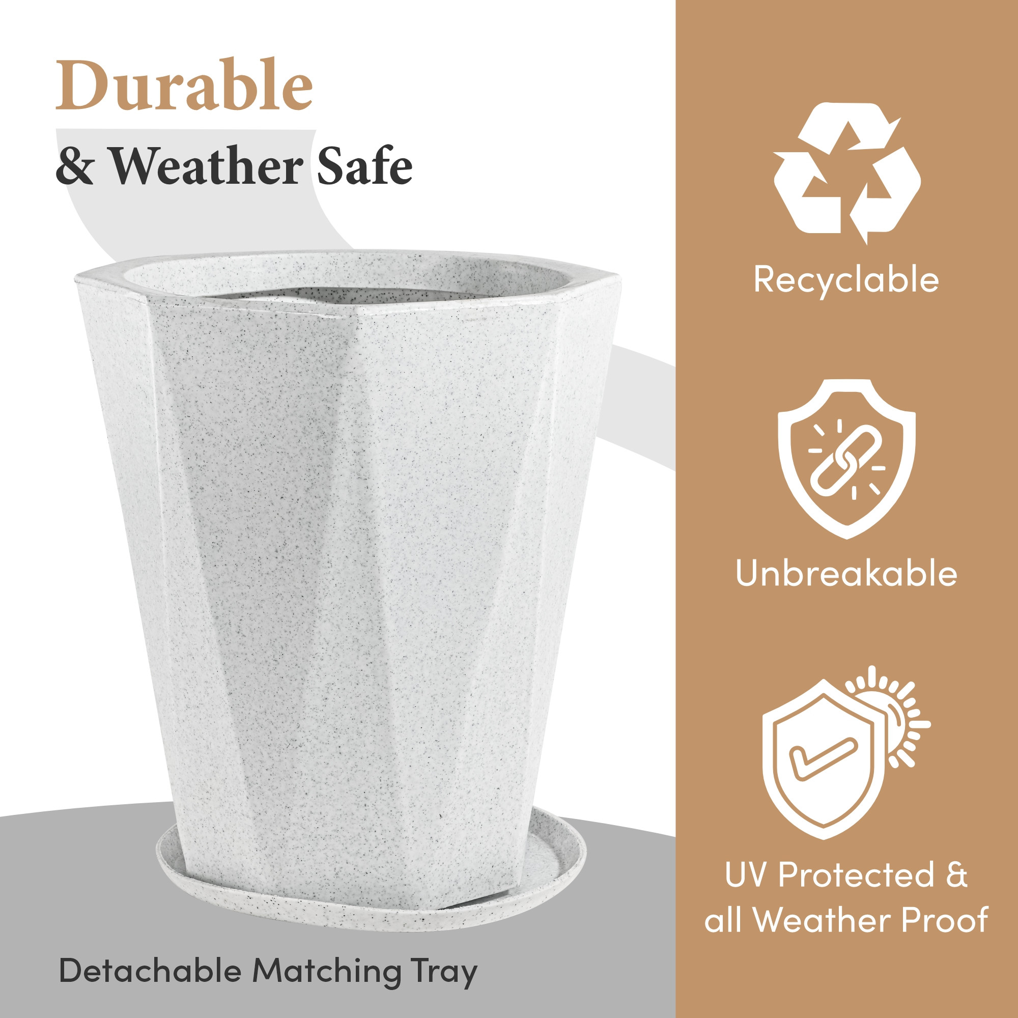 Rotomould 18 Inch Big Size Flower Pot with Tray for Balcony Garden  Flower Planter With Drainage for Trees  Outdoor Dcor  Diamond - White