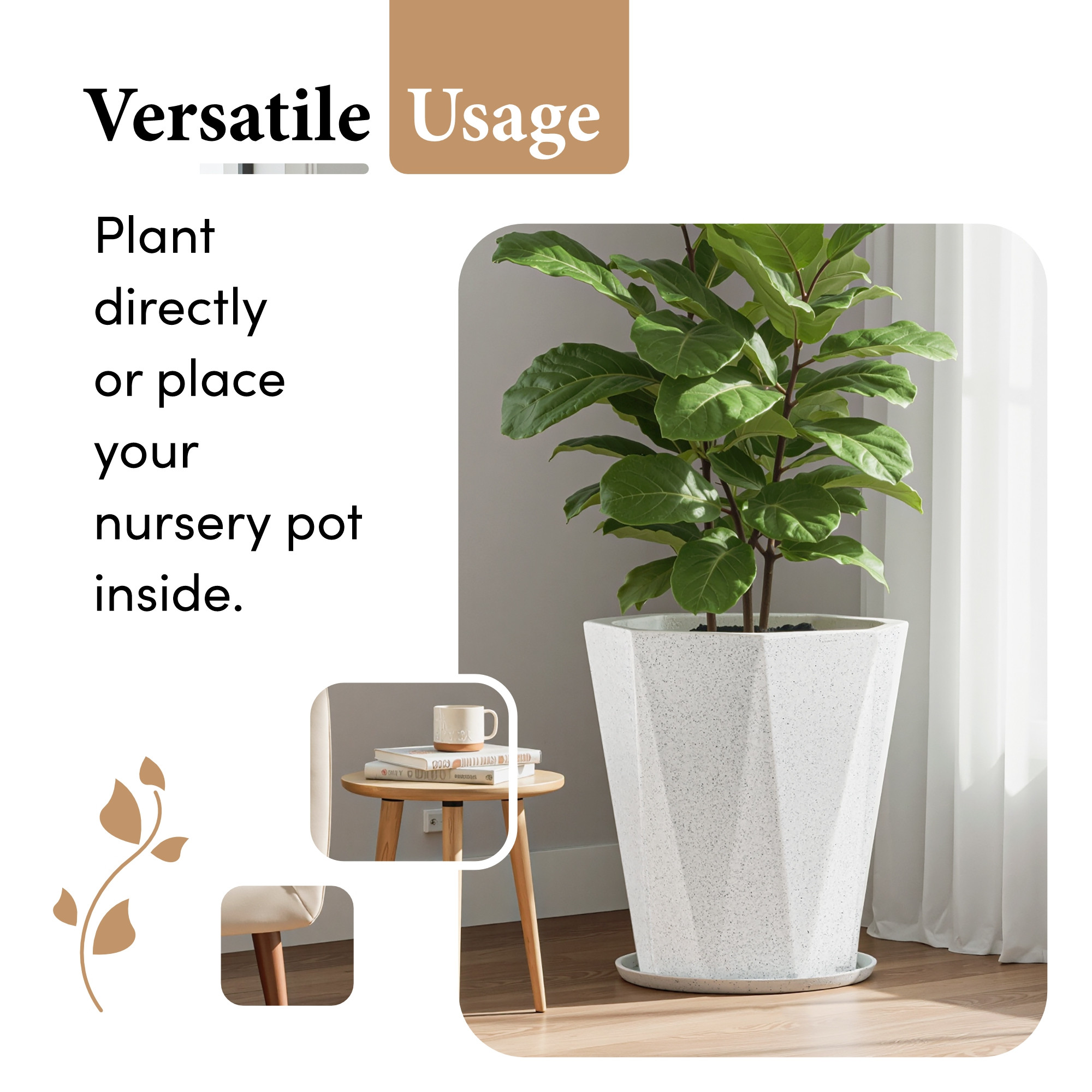 Rotomould 18 Inch Big Size Flower Pot with Tray for Balcony Garden  Flower Planter With Drainage for Trees  Outdoor Dcor  Diamond - White