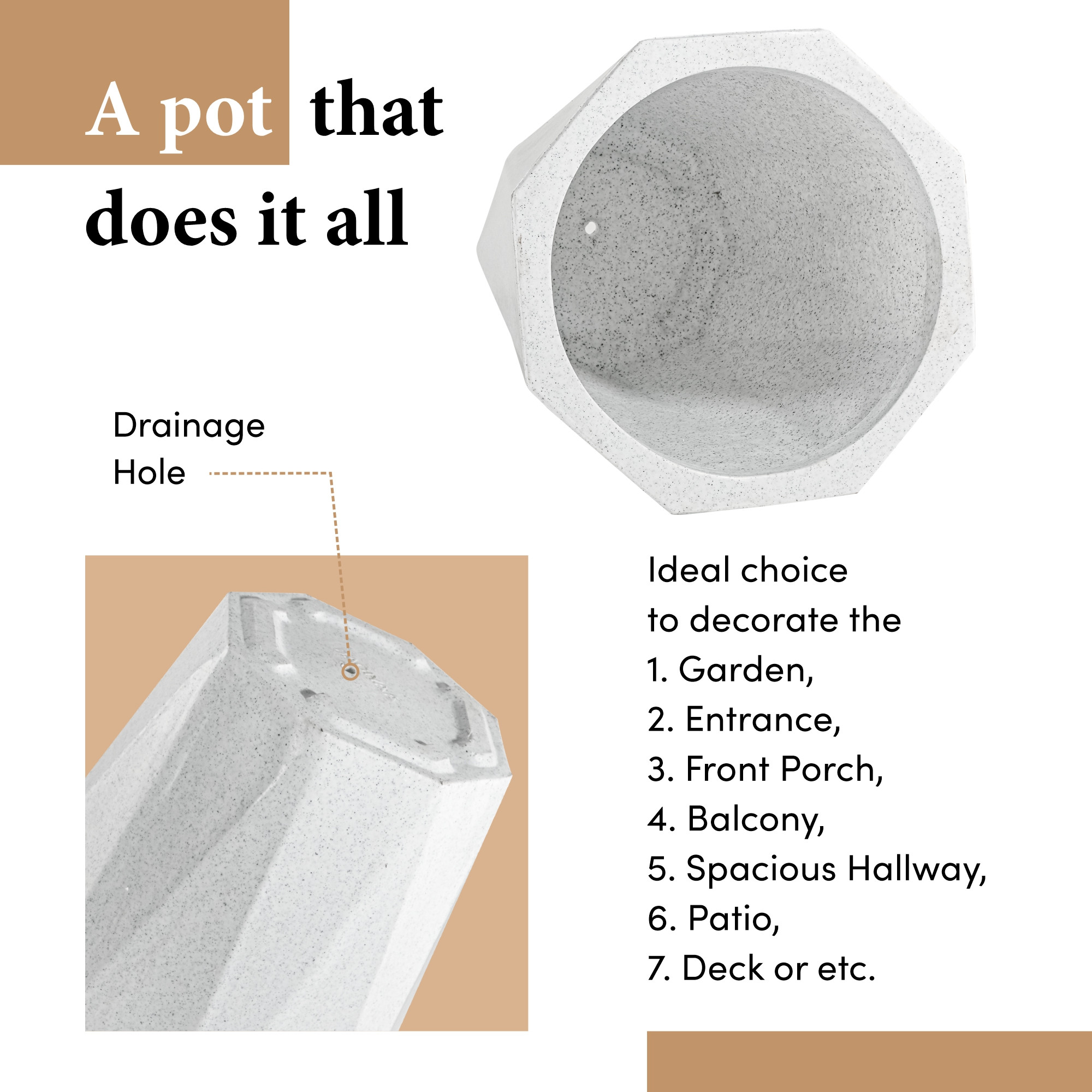 Rotomould 18 Inch Big Size Flower Pot with Tray for Balcony Garden  Flower Planter With Drainage for Trees  Outdoor Dcor  Diamond - White