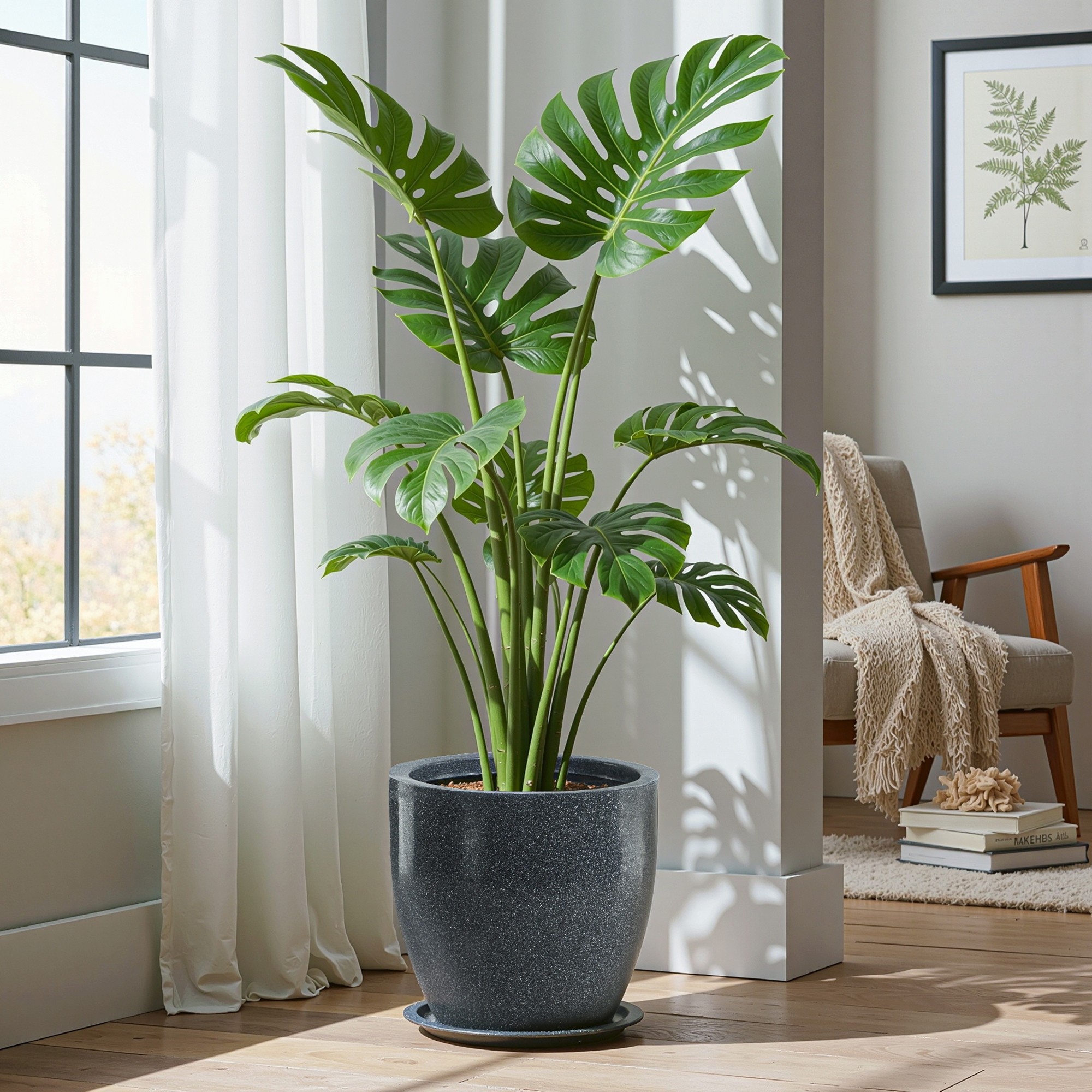 Rotomould 9 Inch Flower Pot with Tray  Round Planter for Indoor  Outdoor Balcony Garden with Drainage Hole  Luna - Grey