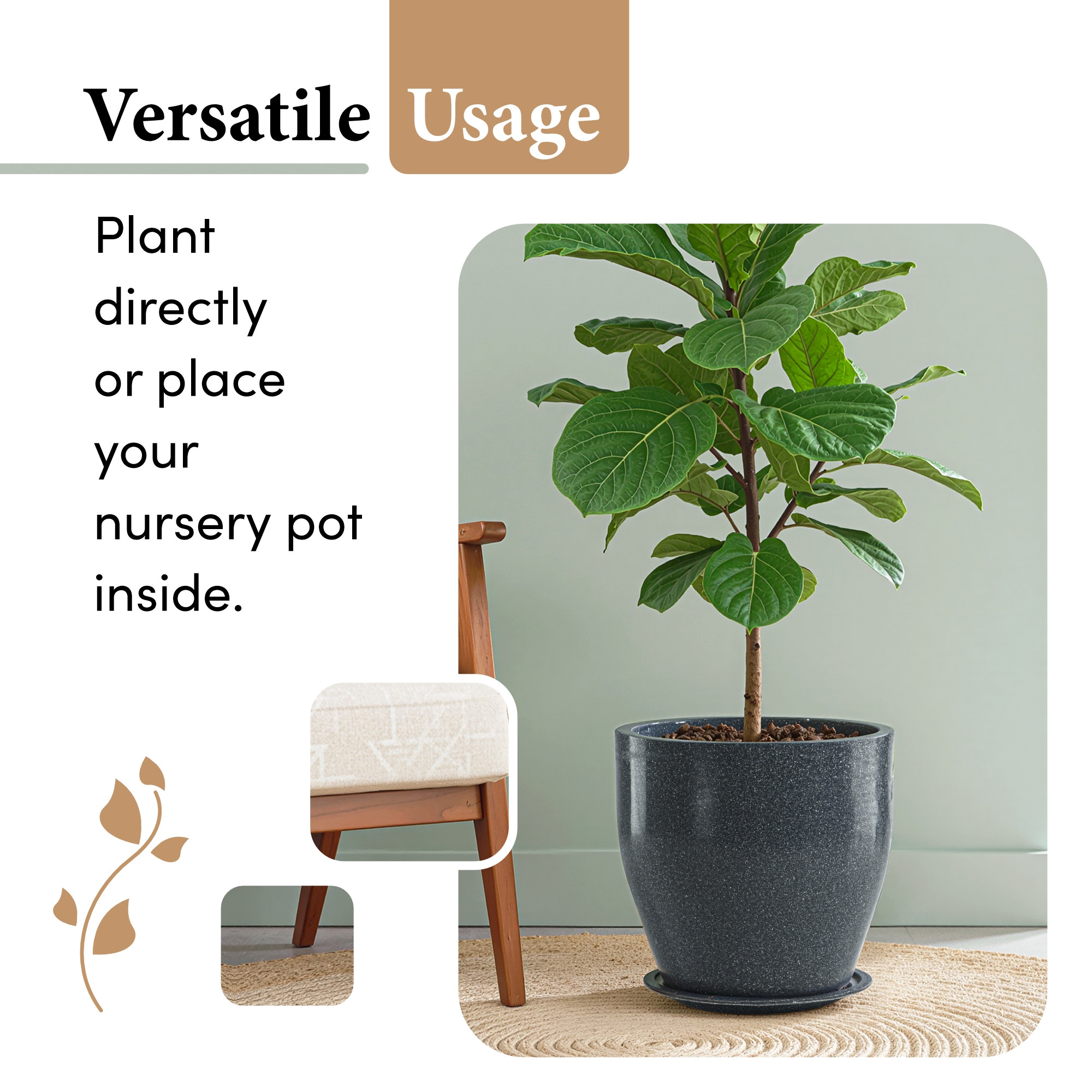 Rotomould 9 Inch Flower Pot with Tray  Round Planter for Indoor  Outdoor Balcony Garden with Drainage Hole  Luna - Grey