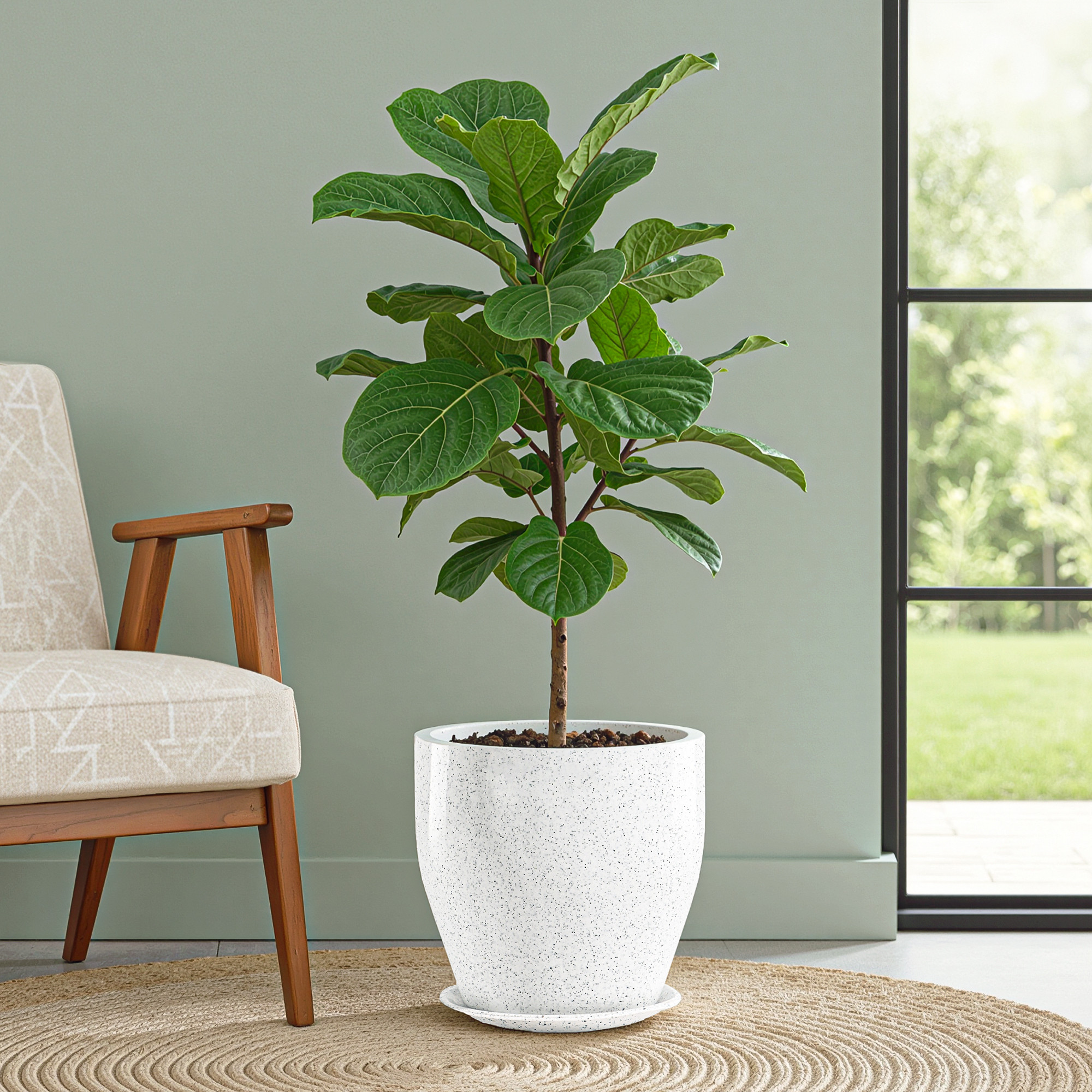 Rotomould 9 Inch Flower Pot with Tray  Round Planter for Indoor  Outdoor Balcony Garden with Drainage Hole  Luna - White