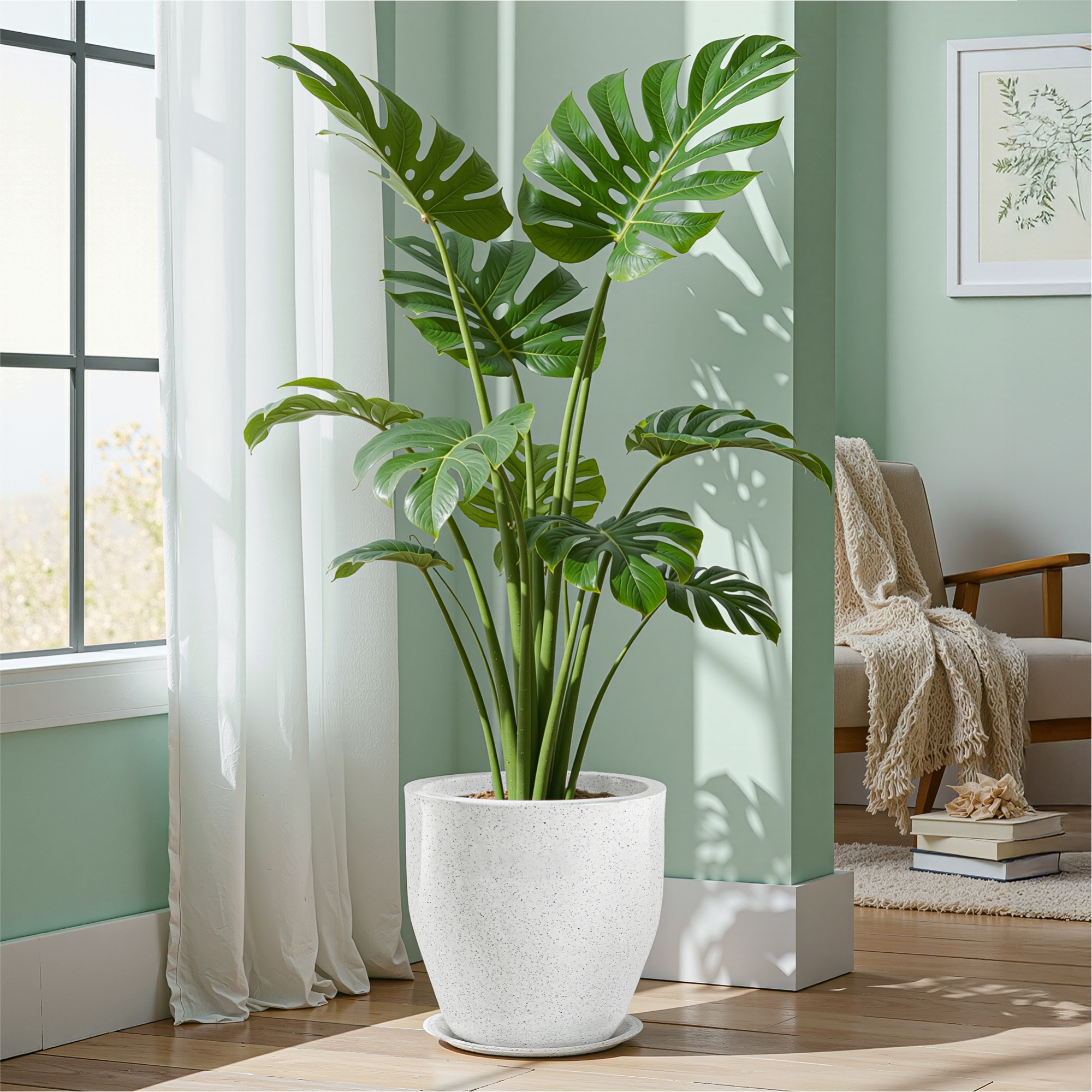 Rotomould 9 Inch Flower Pot with Tray  Round Planter for Indoor  Outdoor Balcony Garden with Drainage Hole  Luna - White