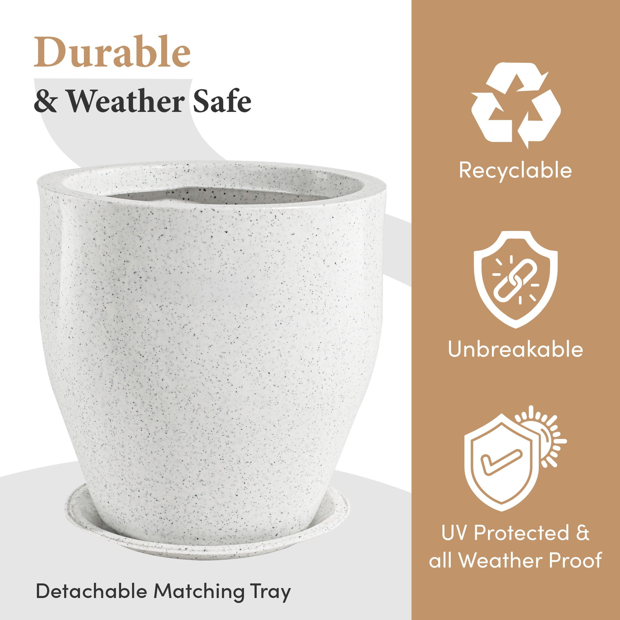 Rotomould 9 Inch Flower Pot with Tray  Round Planter for Indoor  Outdoor Balcony Garden with Drainage Hole  Luna - White