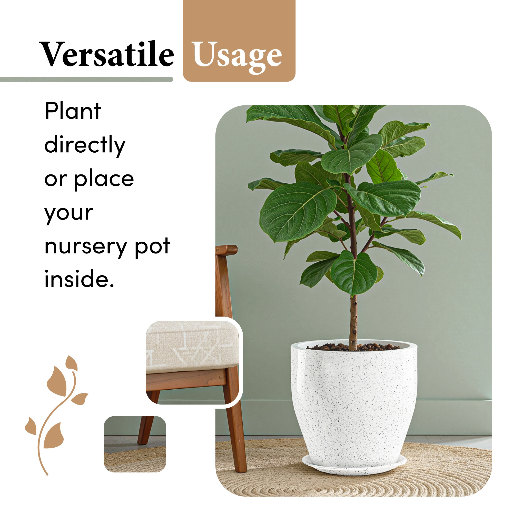 Rotomould 9 Inch Flower Pot with Tray  Round Planter for Indoor  Outdoor Balcony Garden with Drainage Hole  Luna - White