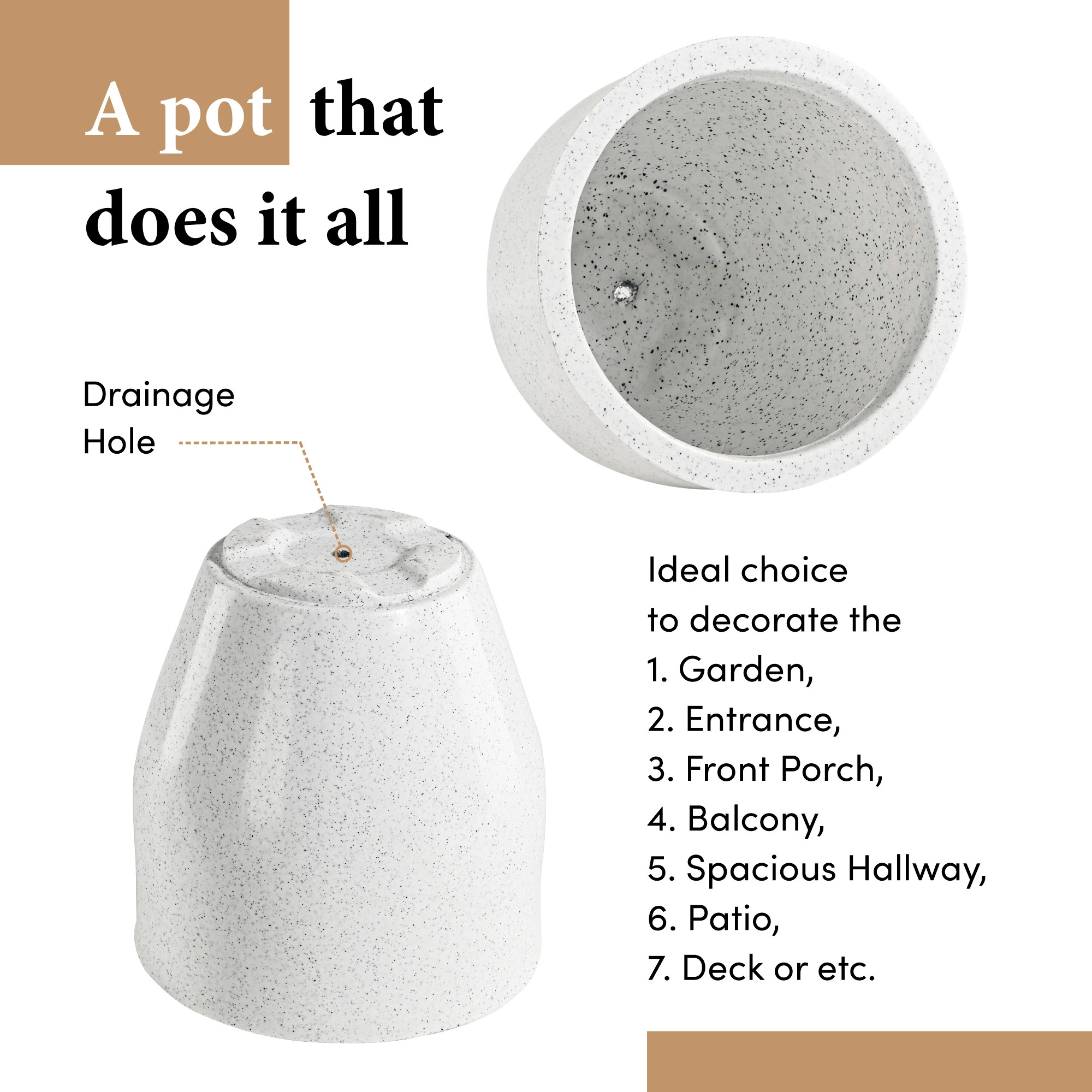 Rotomould 9 Inch Flower Pot with Tray  Round Planter for Indoor  Outdoor Balcony Garden with Drainage Hole  Luna - White