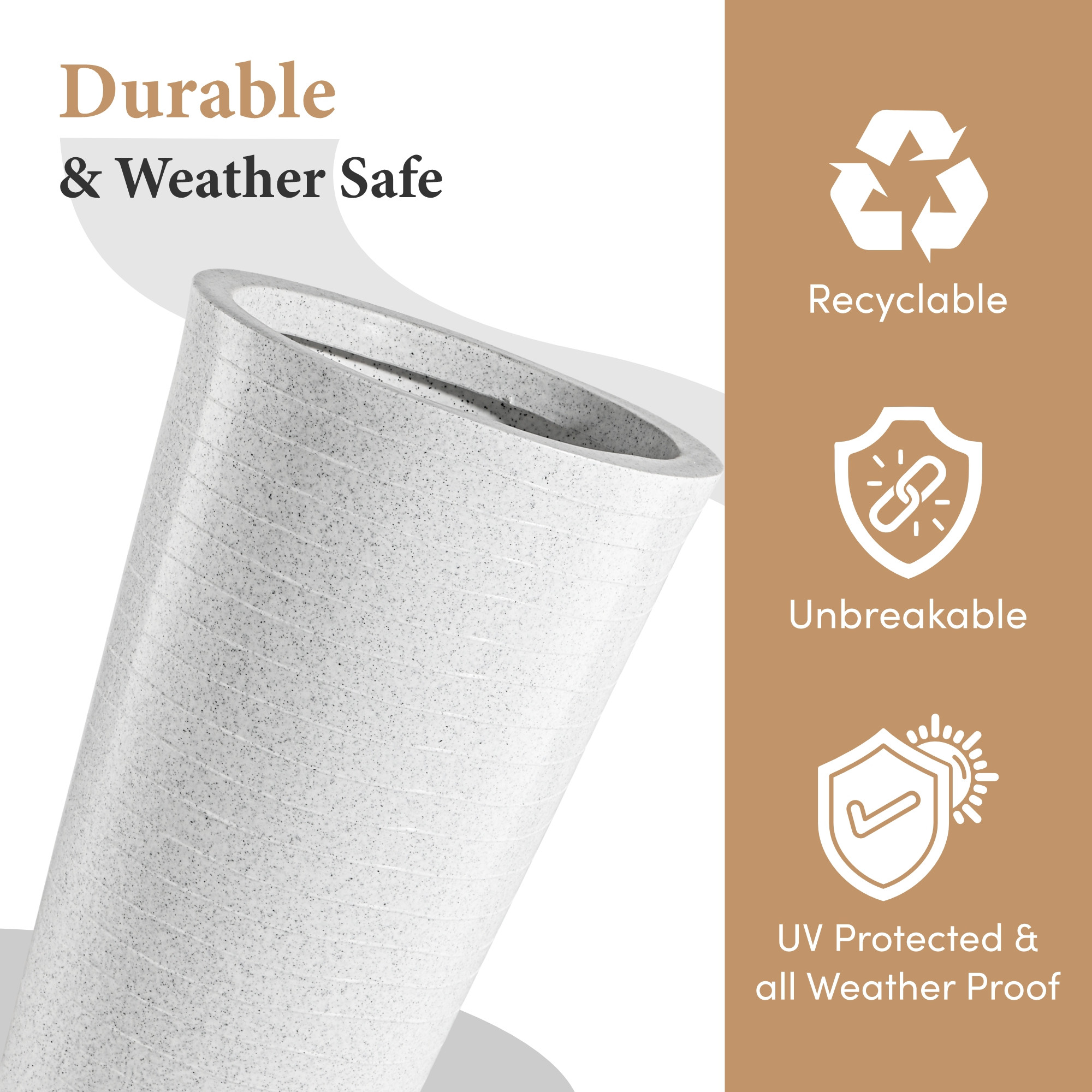 Rotomould Big Size Planter 23 Inch  Outdoor Indoor Flower Pot with Drain Hole for Balcony Terrace Garden Office  Rib Tower - White