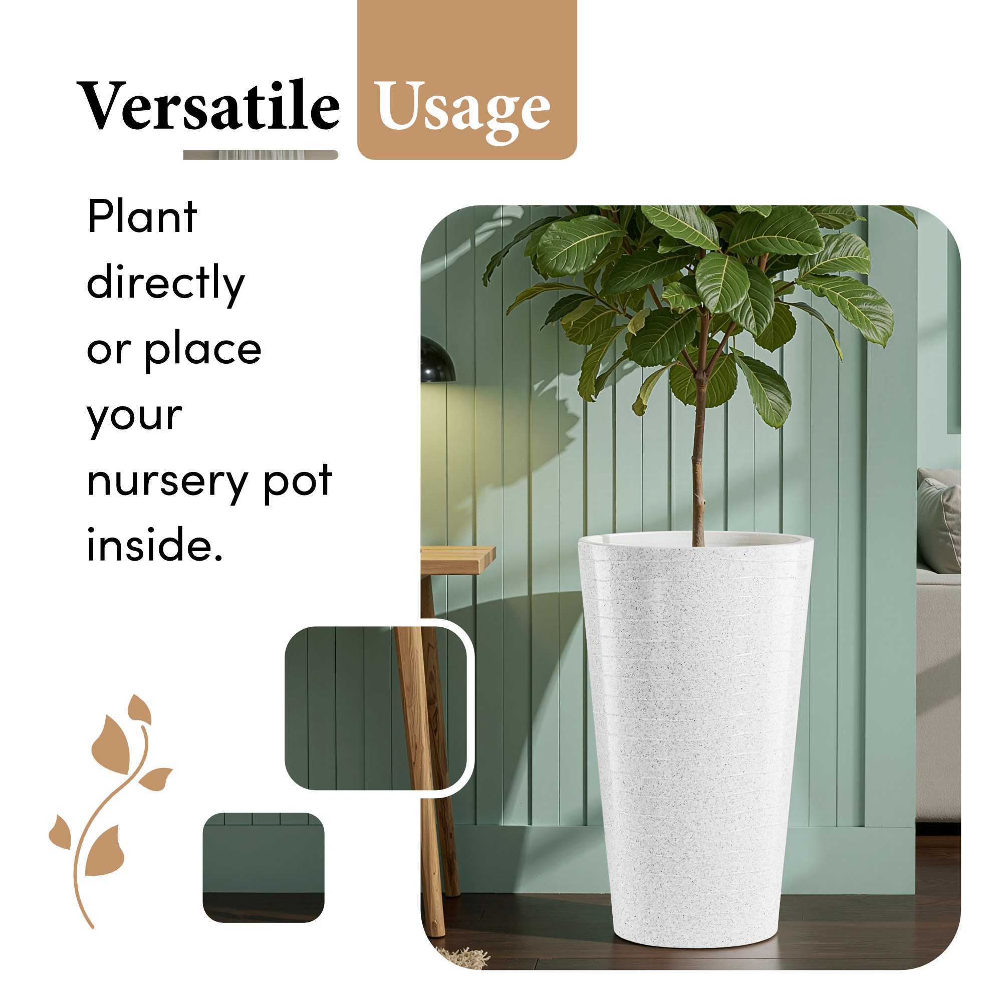 Rotomould Big Size Planter 23 Inch  Outdoor Indoor Flower Pot with Drain Hole for Balcony Terrace Garden Office  Rib Tower - White