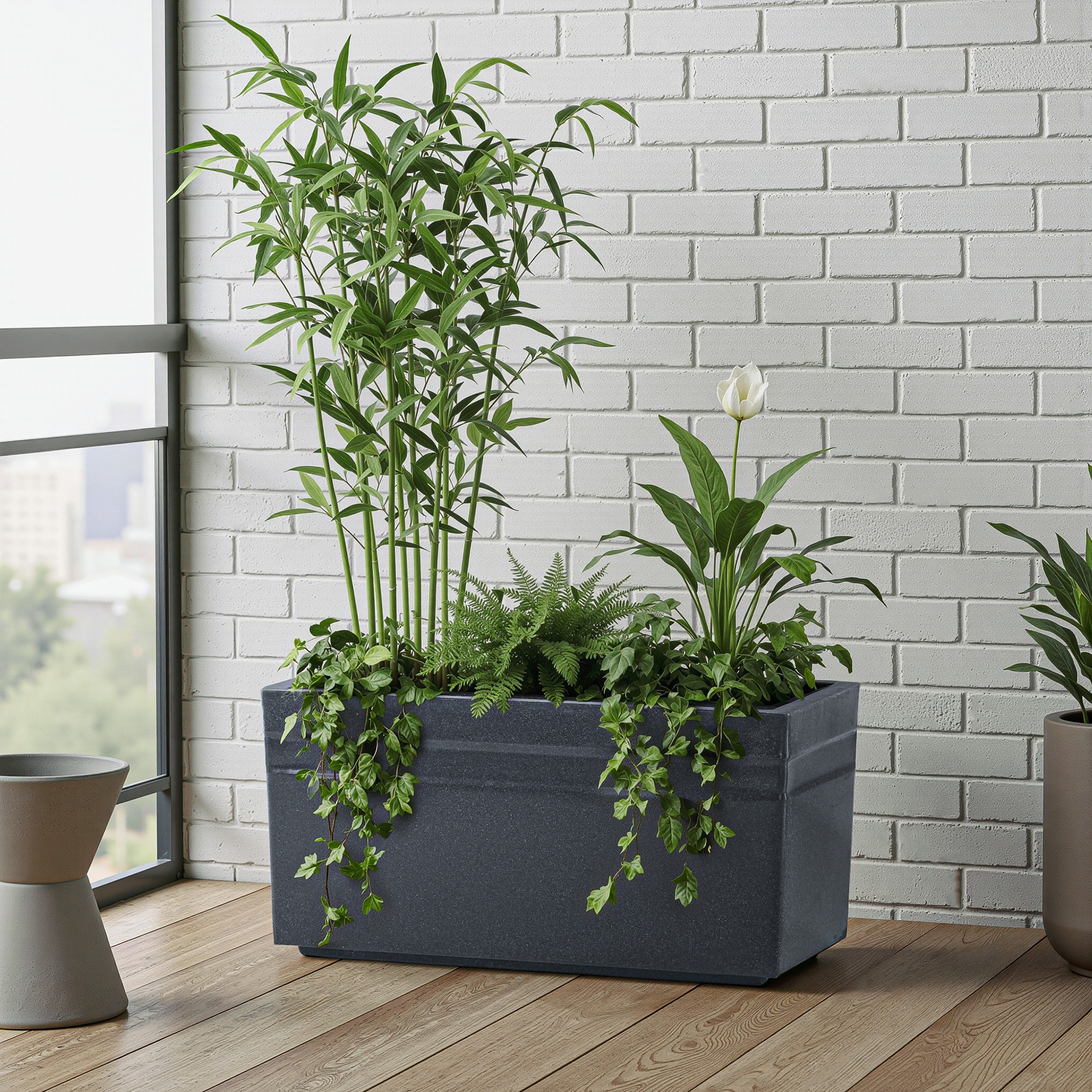 Rotomould Big Size Planter 25 Inch  Large Rectangular Flower Pot for Garden Balcony Patio with Drainage Holes  Trow - Grey