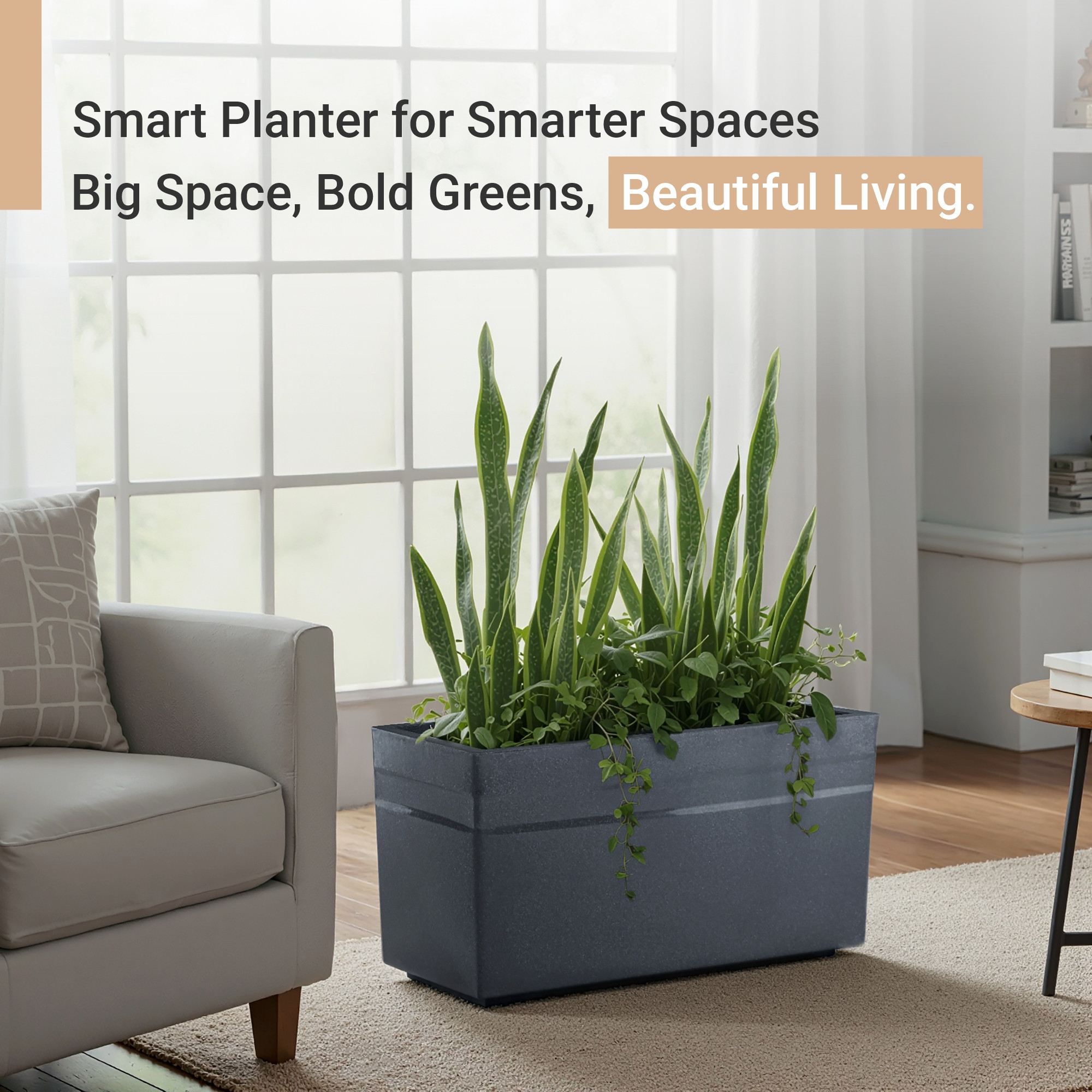 Rotomould Big Size Planter 25 Inch  Large Rectangular Flower Pot for Garden Balcony Patio with Drainage Holes  Trow - Grey