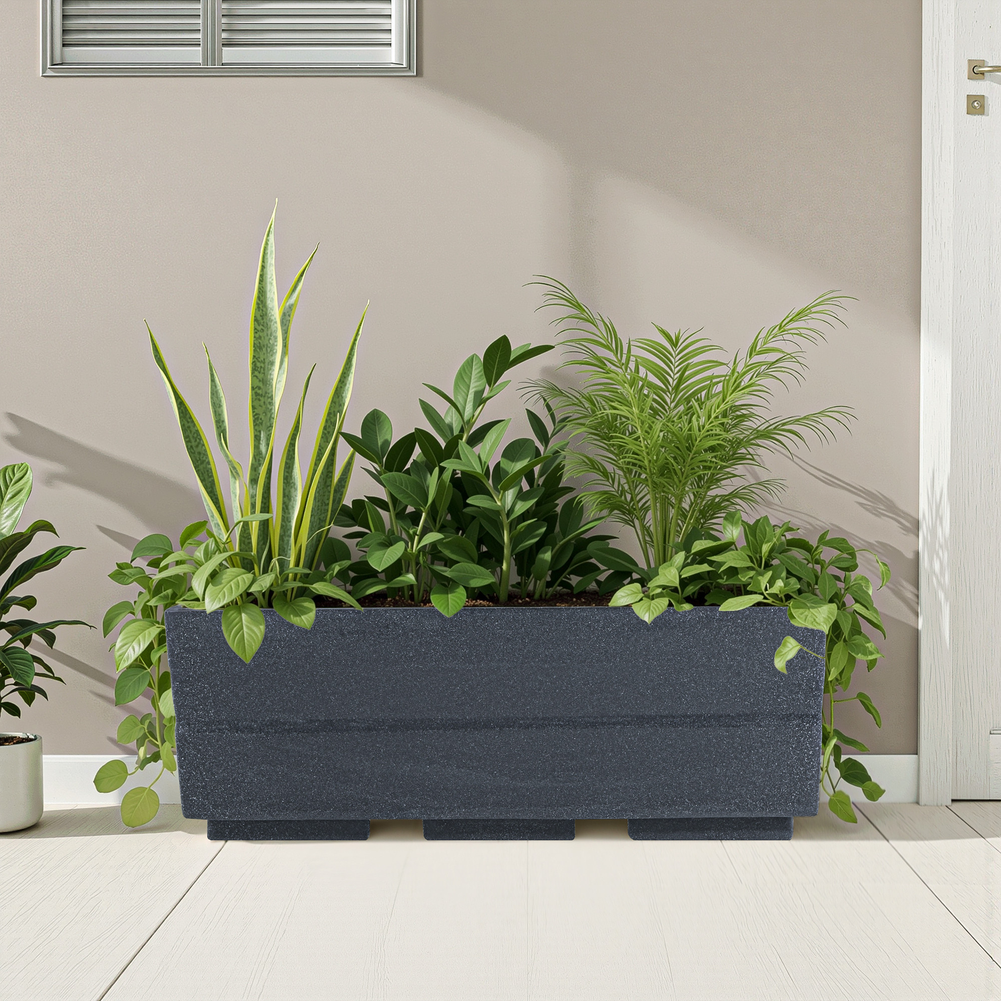 Rotomould Big Size Planter 25 Inch  Large Rectangular Flower Pot for Garden Balcony Patio with Drainage Holes  Trow - Grey