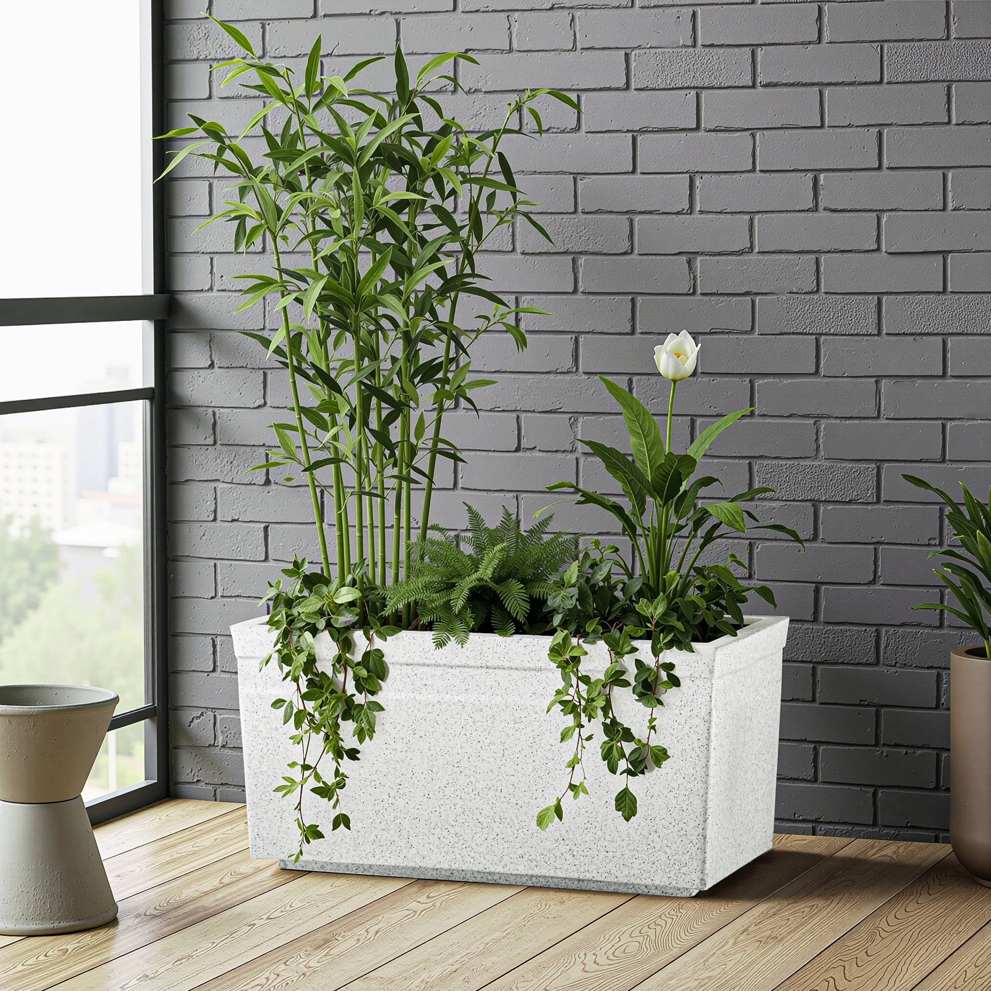 Rotomould Big Size Planter 25 Inch  Large Rectangular Flower Pot for Garden Balcony Patio with Drainage Holes  Trow - White