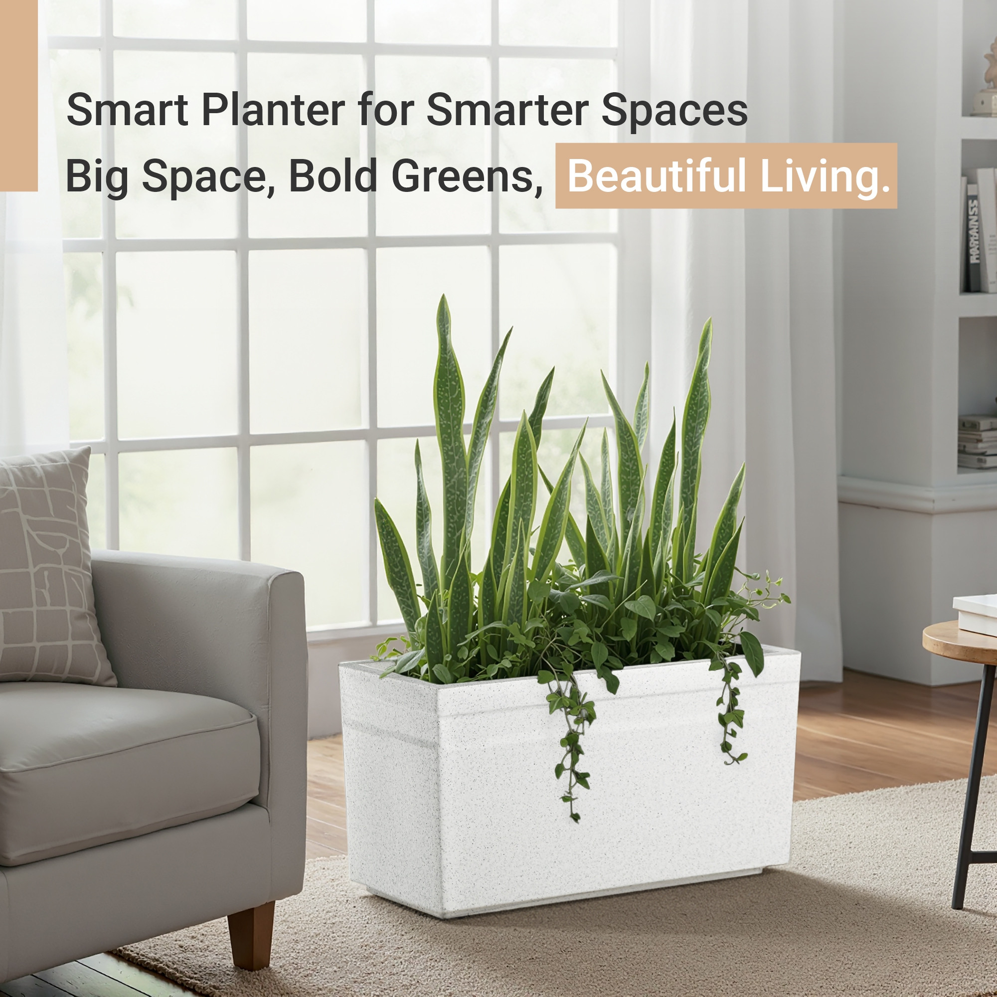 Rotomould Big Size Planter 25 Inch  Large Rectangular Flower Pot for Garden Balcony Patio with Drainage Holes  Trow - White