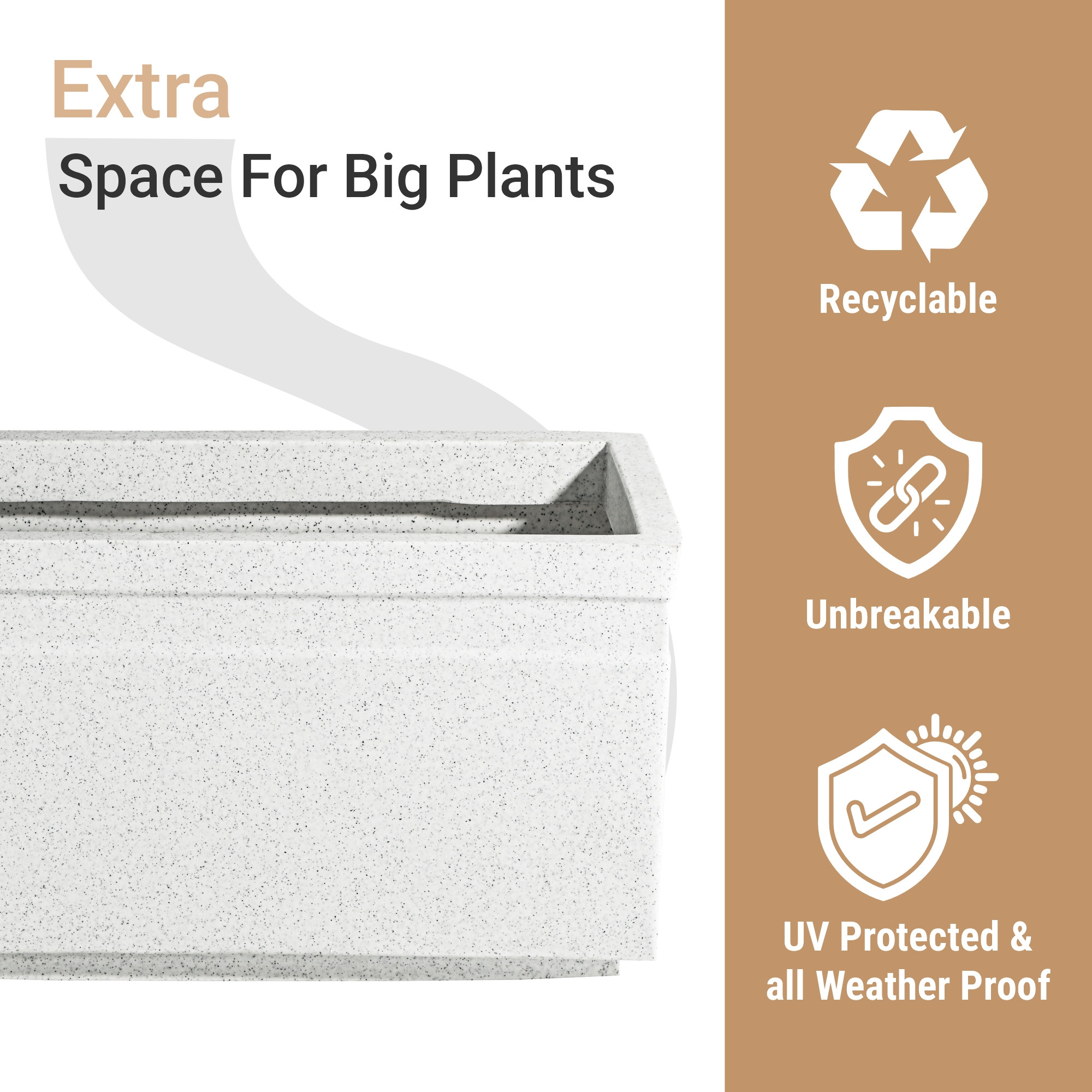 Rotomould Big Size Planter 25 Inch  Large Rectangular Flower Pot for Garden Balcony Patio with Drainage Holes  Trow - White