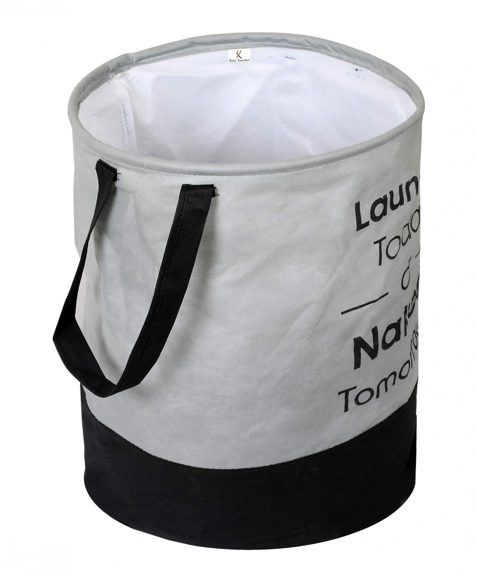 Round Non Woven Fabric Foldable Laundry Basket  Toy Storage Basket Cloth Storage Basket With Handles45 Ltr Grey  Black-KUBMART11446