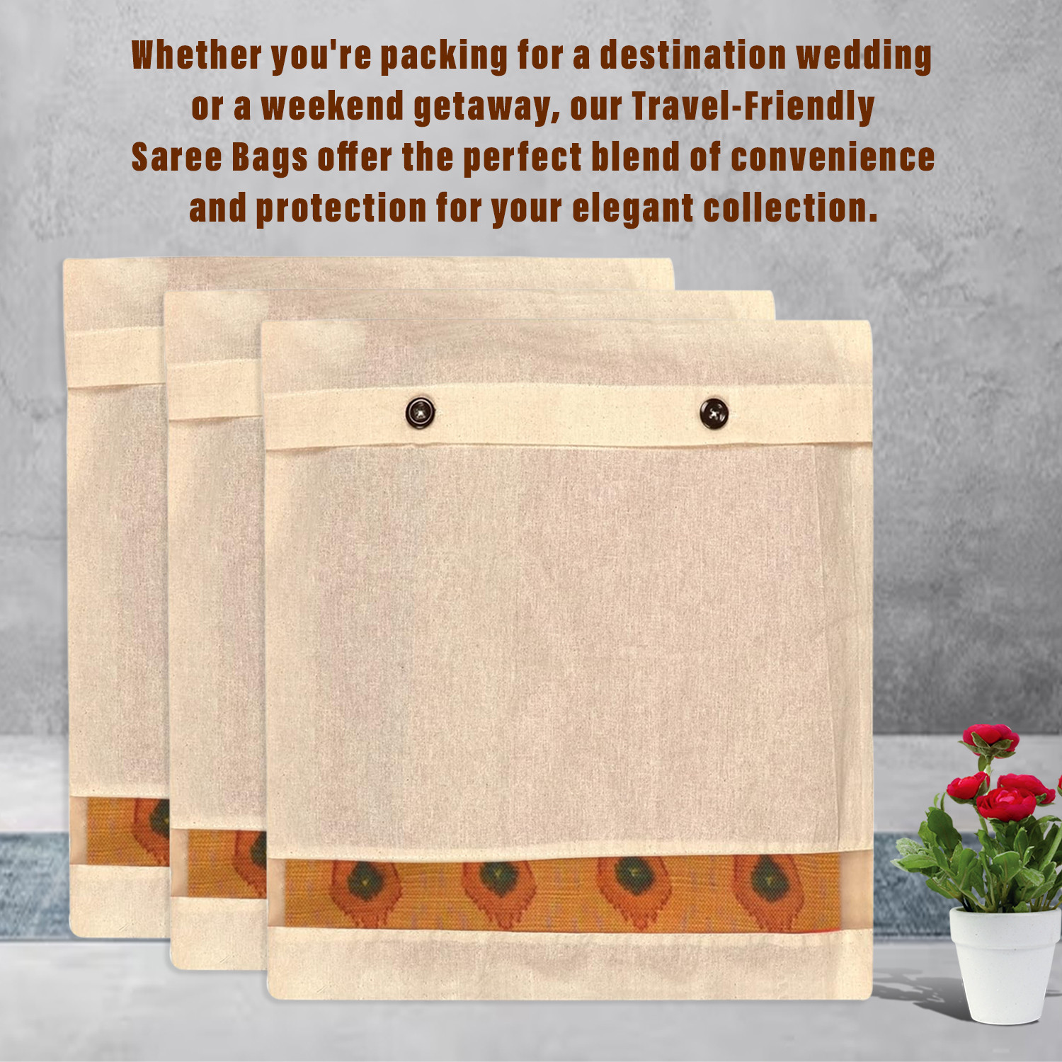 Saree Bags  Clothes Bags for Storage  Cotton Wardrobe Organizer  Mesh Window Cloth Storage Bags Set  Single Packing Saree Cover with Button  Pack of 5  Cream