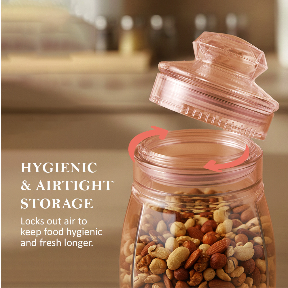 Set Of 3 Plastic Storage Containers with Lid for Kitchen  Air Tight Jar Storing Box for Spices Tea  Dry Fuits  Transparent Brown