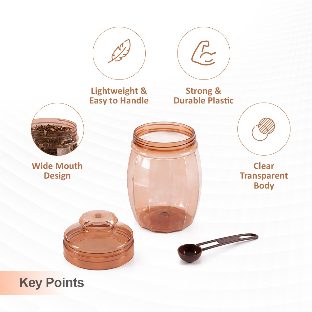 Set Of 3 Plastic Storage Containers with Lid for Kitchen  Air Tight Jar Storing Box for Spices Tea  Dry Fuits  Transparent Brown