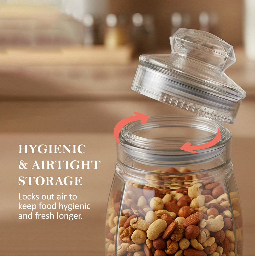 Set Of 3 Plastic Storage Containers with Lid for Kitchen  Air Tight Jar Storing Box for Spices Tea  Dry Fuits  Transparent Grey