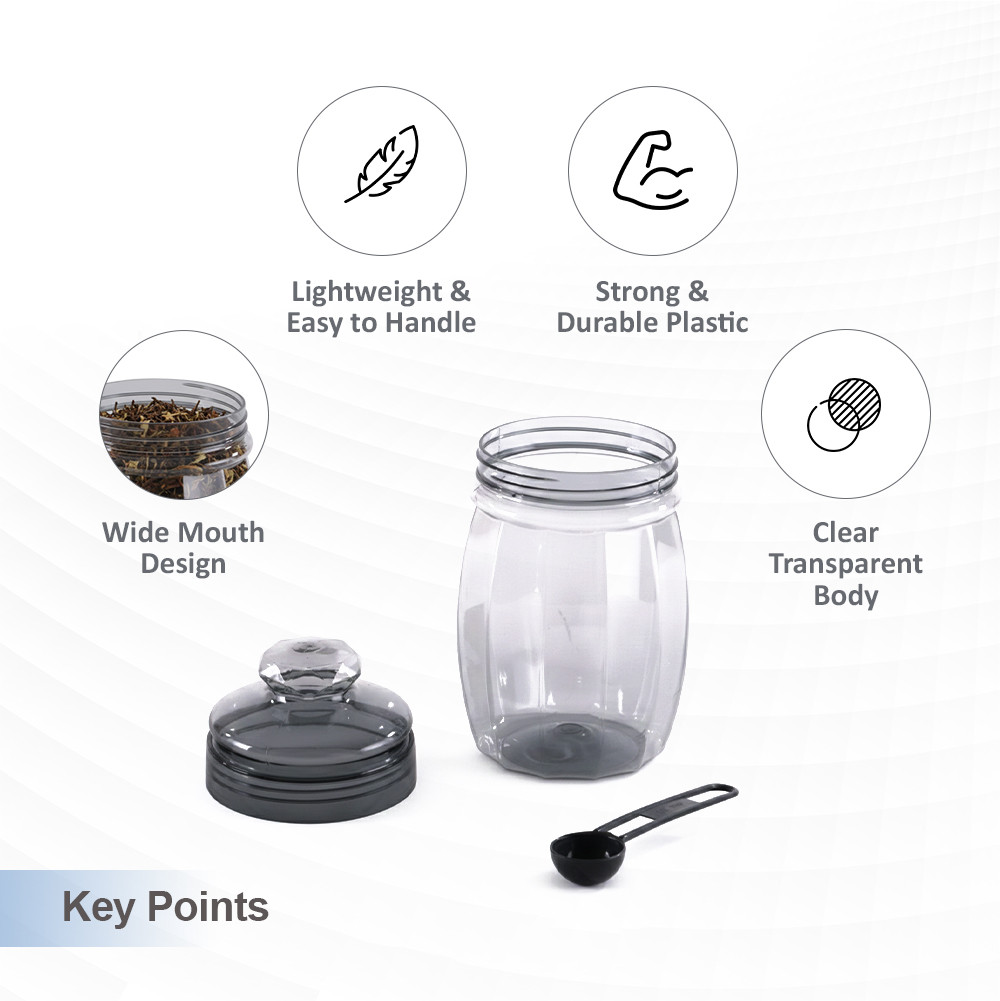 Set Of 3 Plastic Storage Containers with Lid for Kitchen  Air Tight Jar Storing Box for Spices Tea  Dry Fuits  Transparent Grey